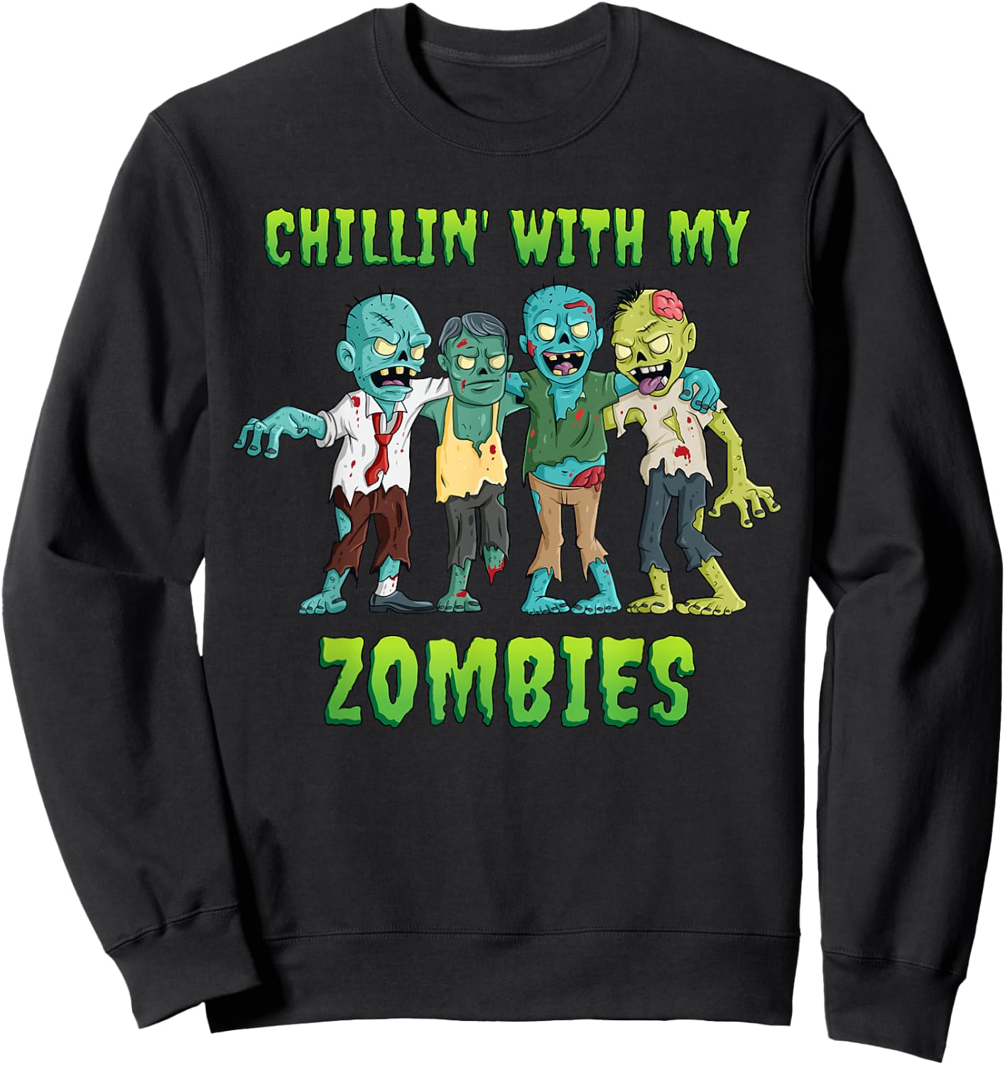 Chillin With My Zombies Halloween Boys Kids Funny Sweatshirt - Sweatshirt | Black