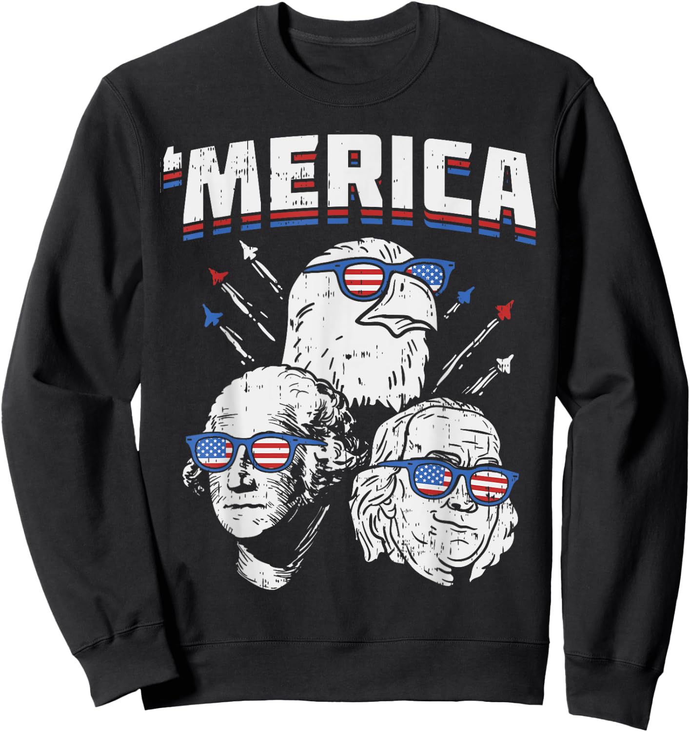 Merica Washington Franklin Eagle 4th Of July USA Patriot Kids Men Sweatshirt - Sweatshirt | Black