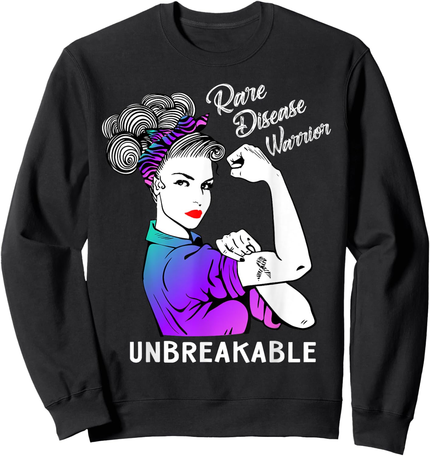 Rare Disease Warrior Unbreakable Awareness Gift Sweatshirt - Sweatshirt | Black