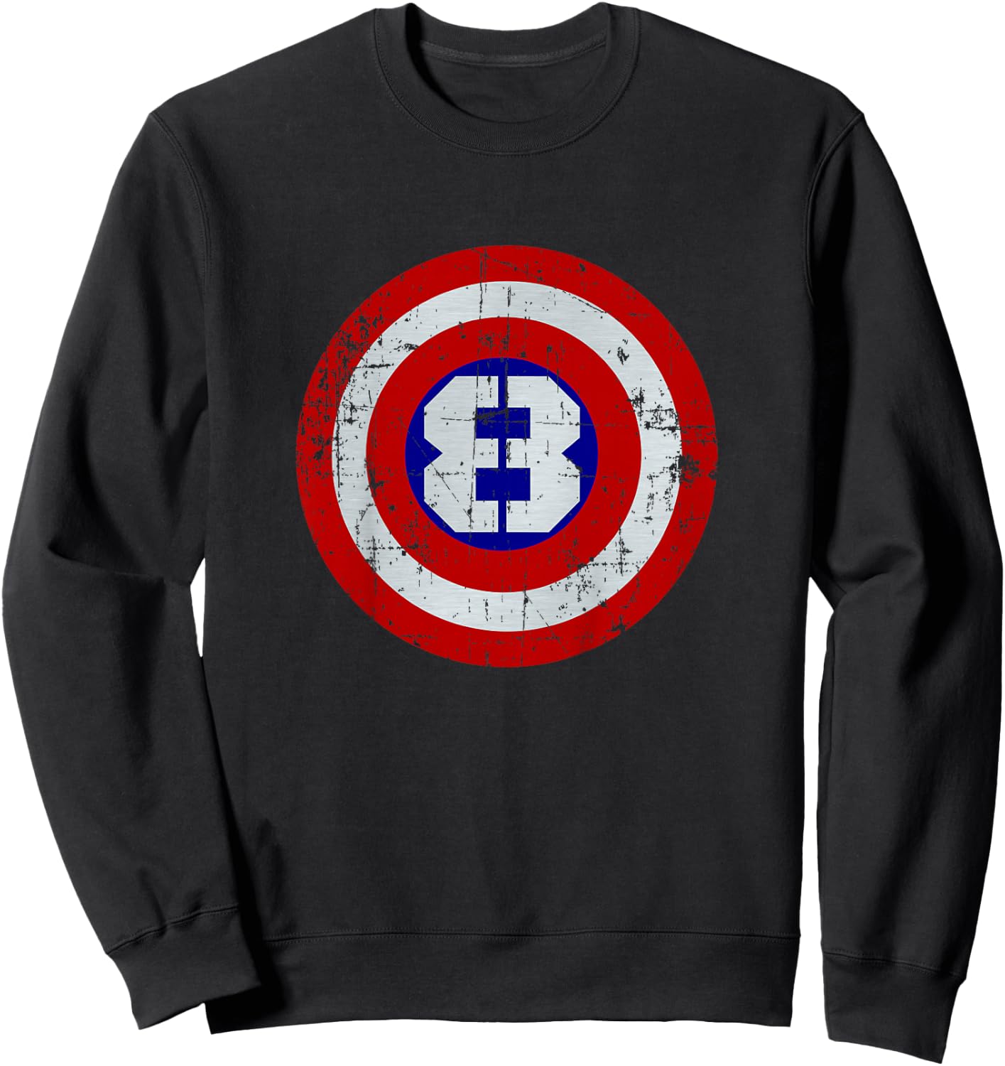 Kids 8 Year old Birthday Distressed Captain Sheild Shirt Sweatshirt - Sweatshirt | Black