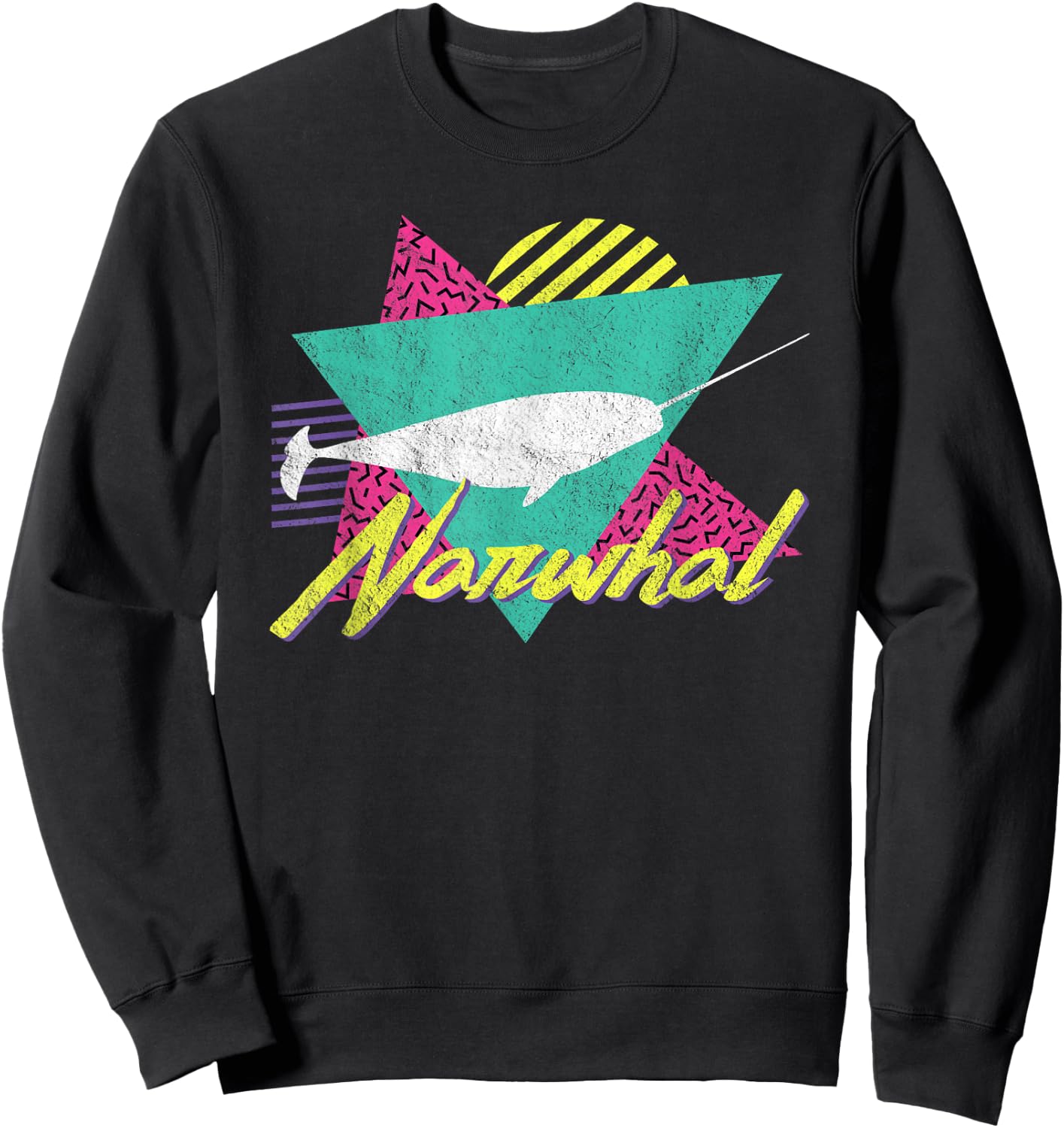 Vintage Retro 80s Or 90s Narwhal Sweatshirt - Sweatshirt | Black