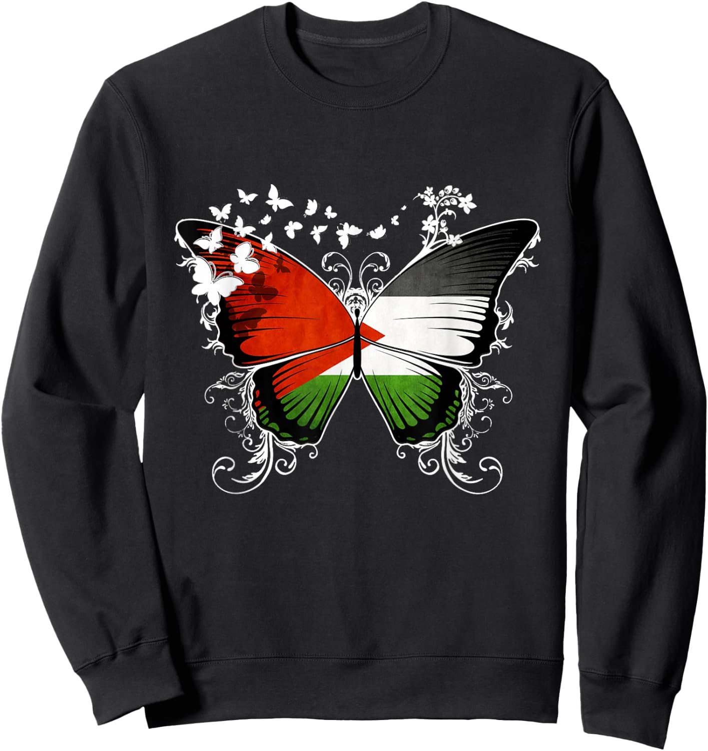 Palestine Flag Shirt Butterfly Graphic T Shirt Sweatshirt - Sweatshirt | Black