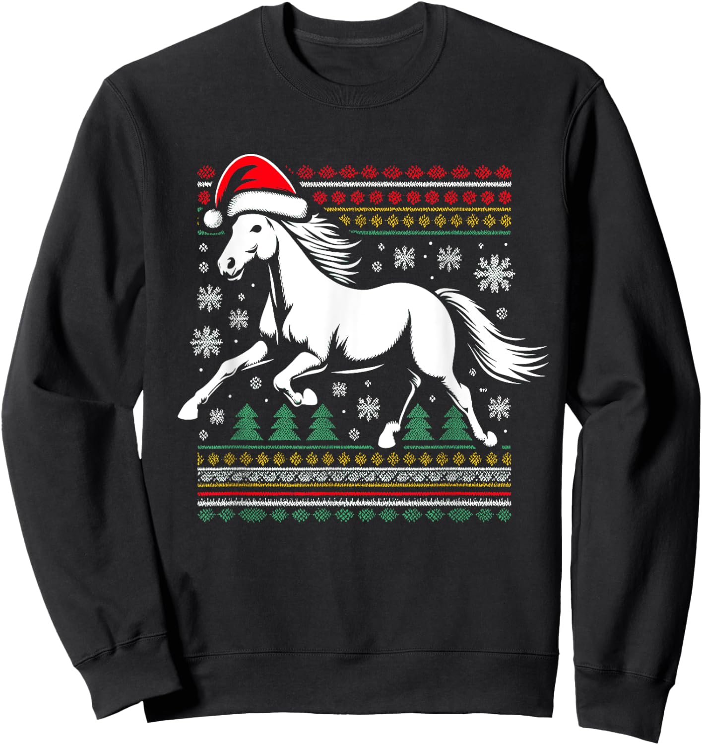 Horse Santa Hat - Vintage Horse Lover Ugly Christmas Sweatshirt - Sweatshirt | Black