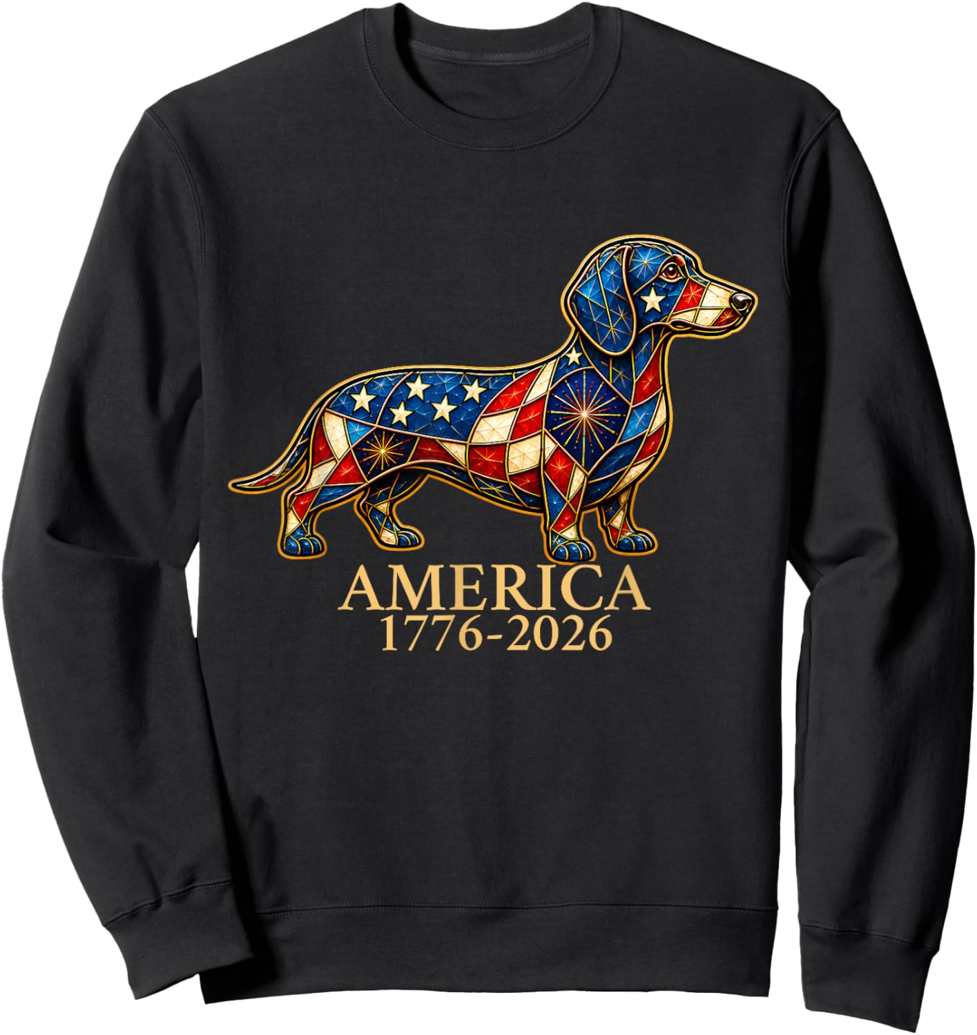 Dachshund-Mosaic America 1776-2026 Dog Patriotic July 4th Sweatshirt - Sweatshirt | Black