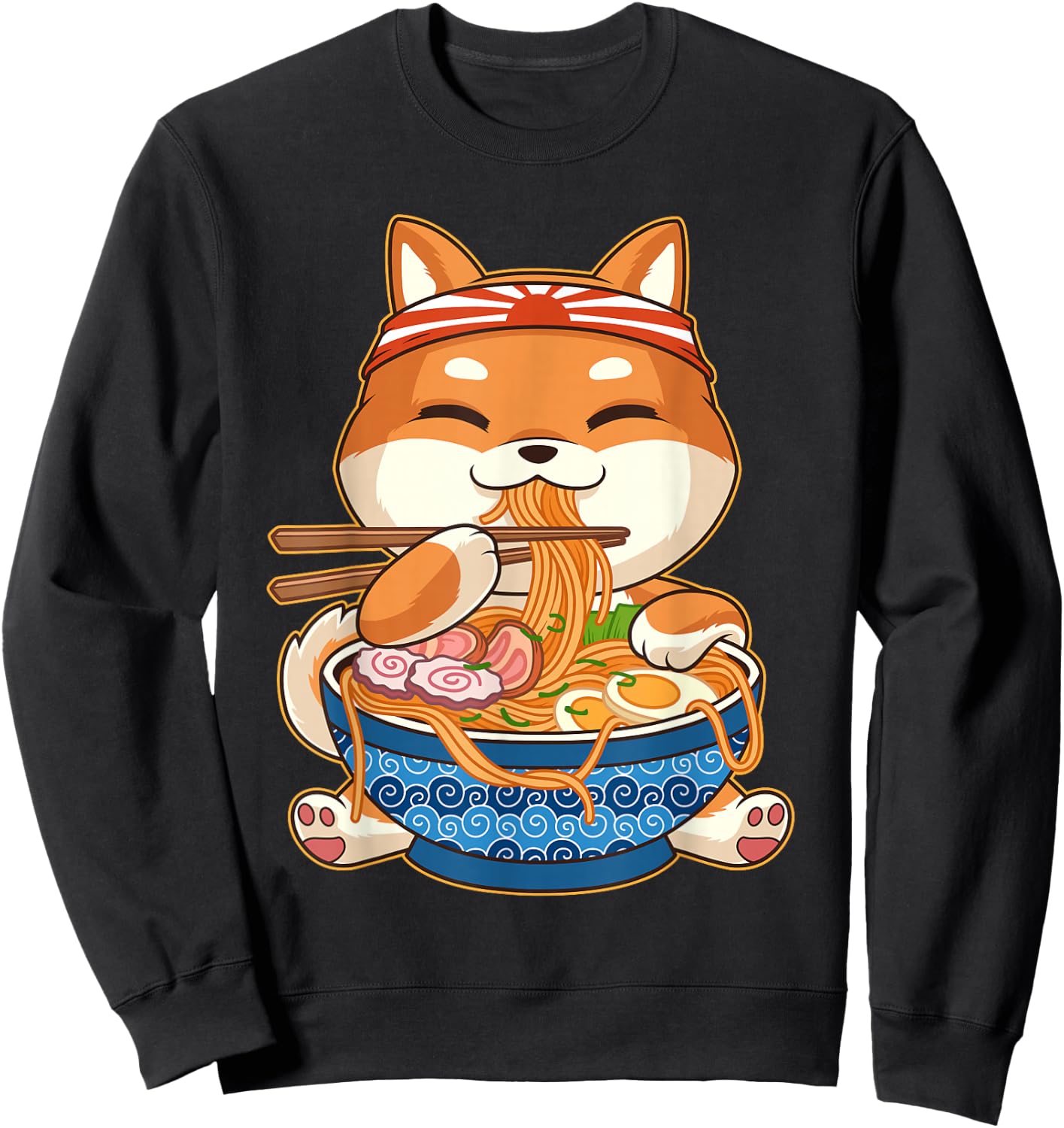 Kawaii Cute Anime Shiba Inu Dog Otaku Japanese Ramen Sweatshirt - Sweatshirt | Black