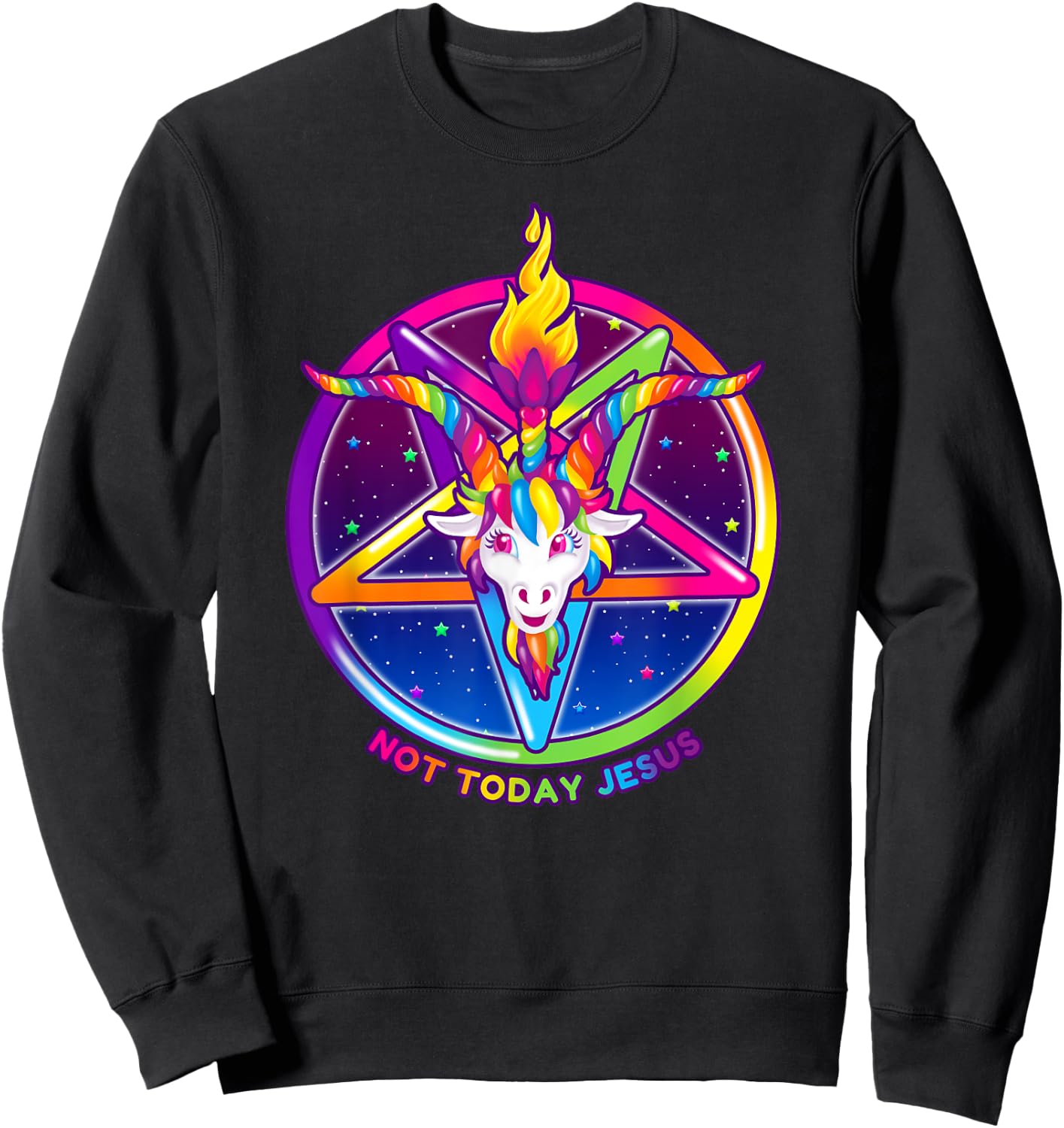 Not Today Jesus Rainbow Baphomet Pentagram Sigil Satanic Sweatshirt - Sweatshirt | Black
