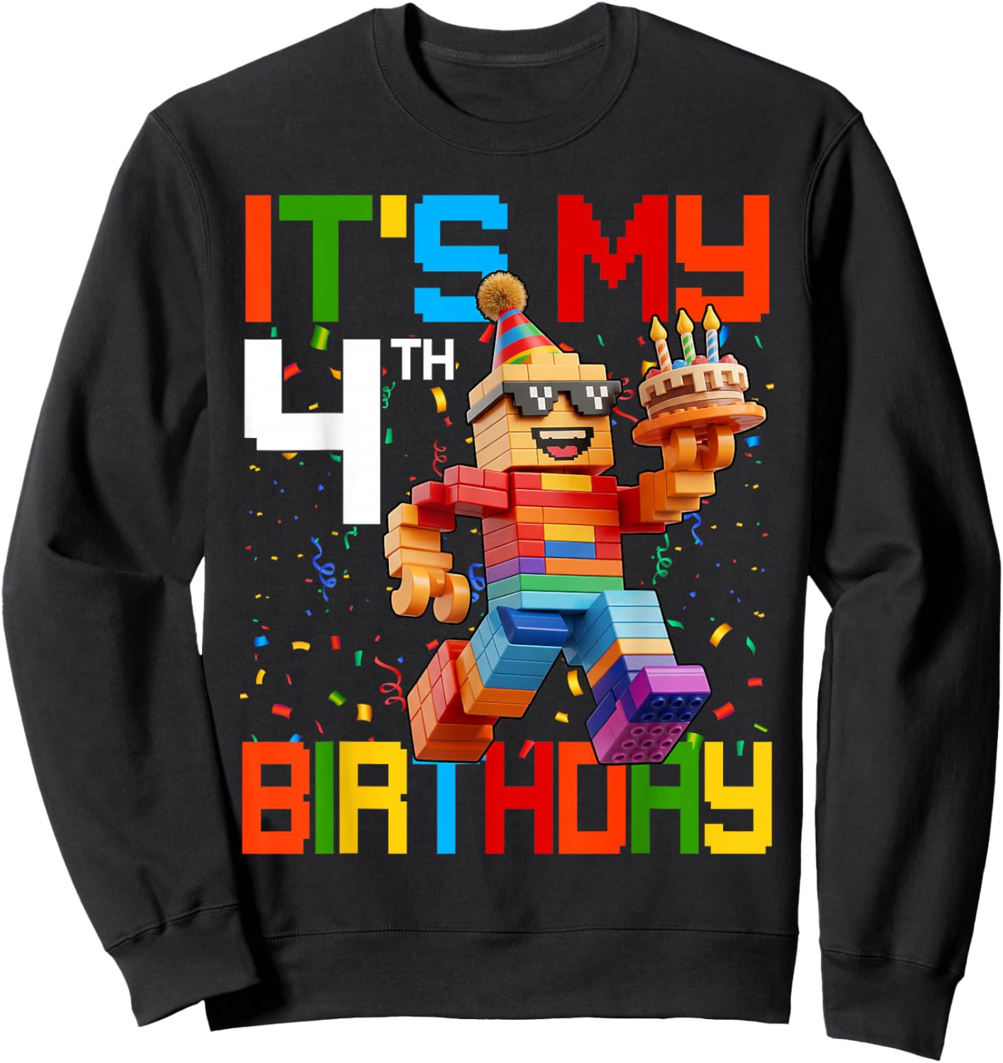 It's My 4th Birthday Boys Building Brick 4 Years Old Kids Sweatshirt - Sweatshirt | Black