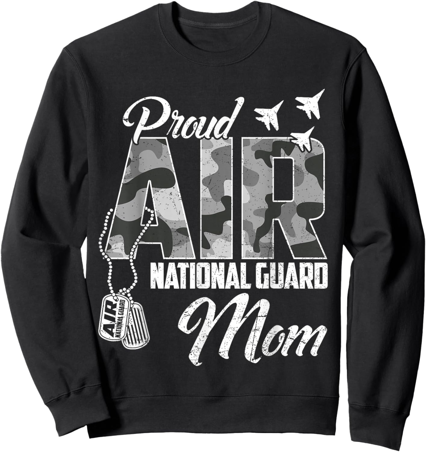Proud Air National Guard Mom US Camo Family Matching Sweatshirt - Sweatshirt | Black