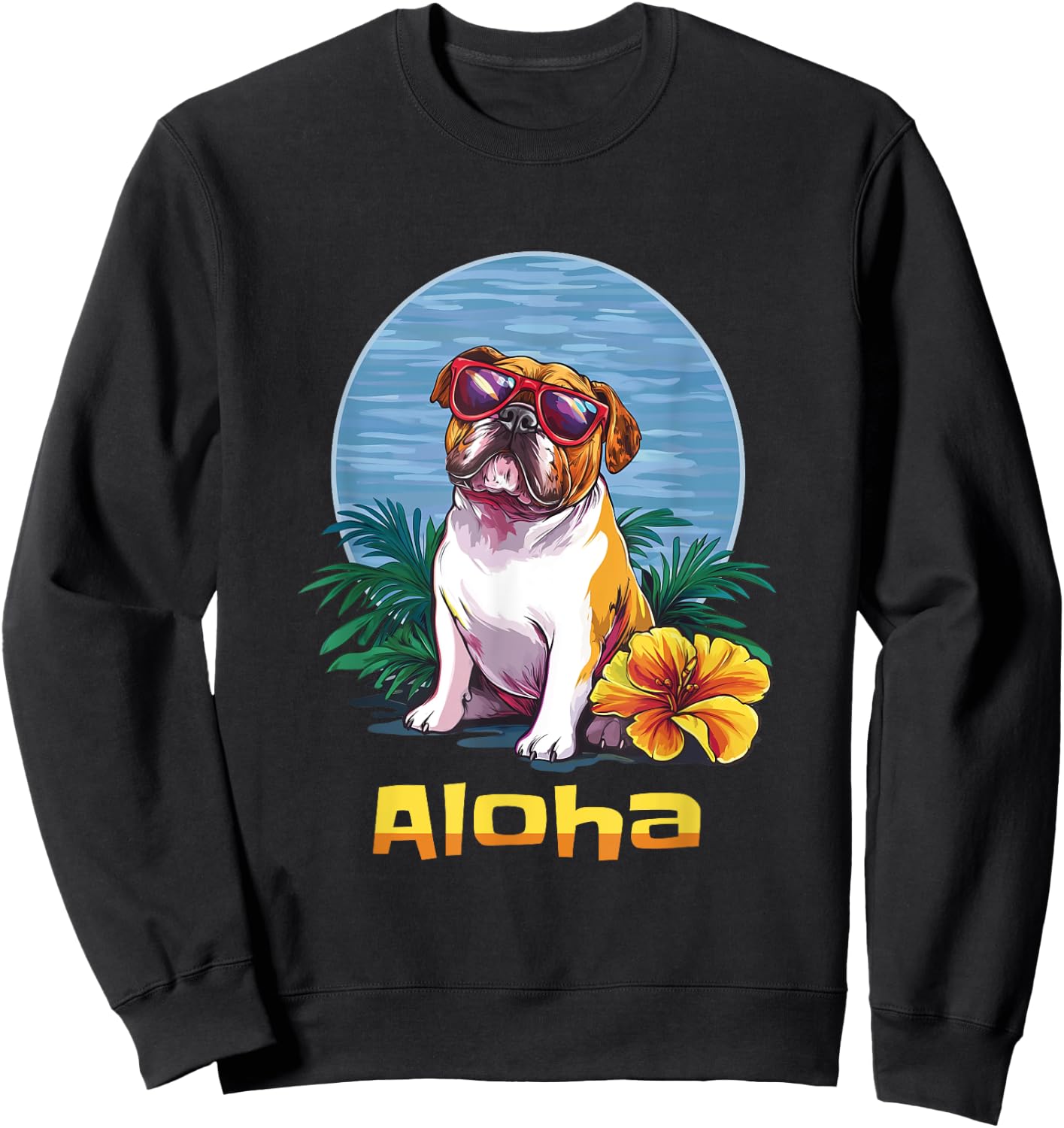 Hawaiian English Bulldog Aloha Sweatshirt - Sweatshirt | Black