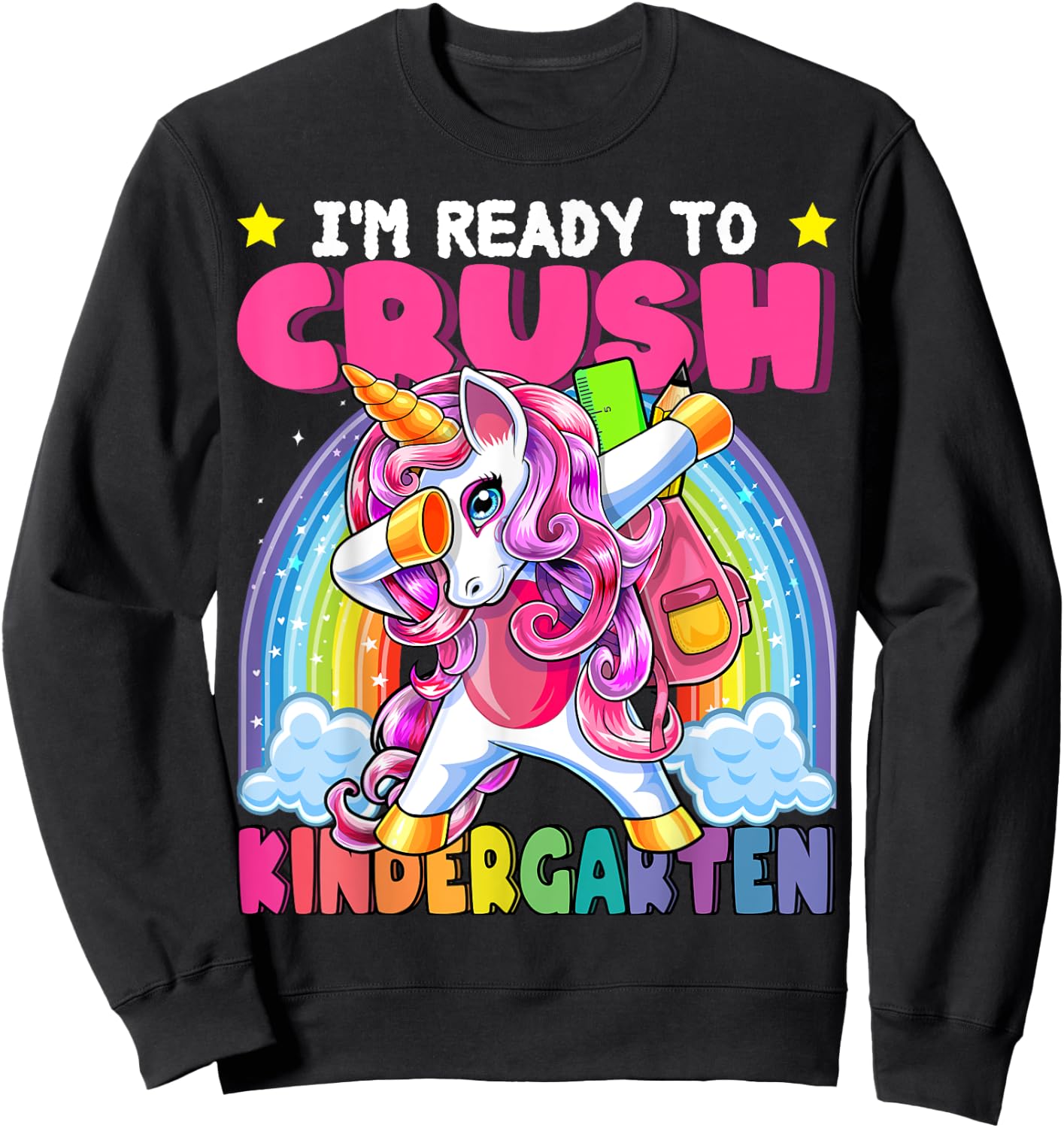Crush Kindergarten Dabbing Unicorn Back to School Girls Gift Sweatshirt - Sweatshirt | Black