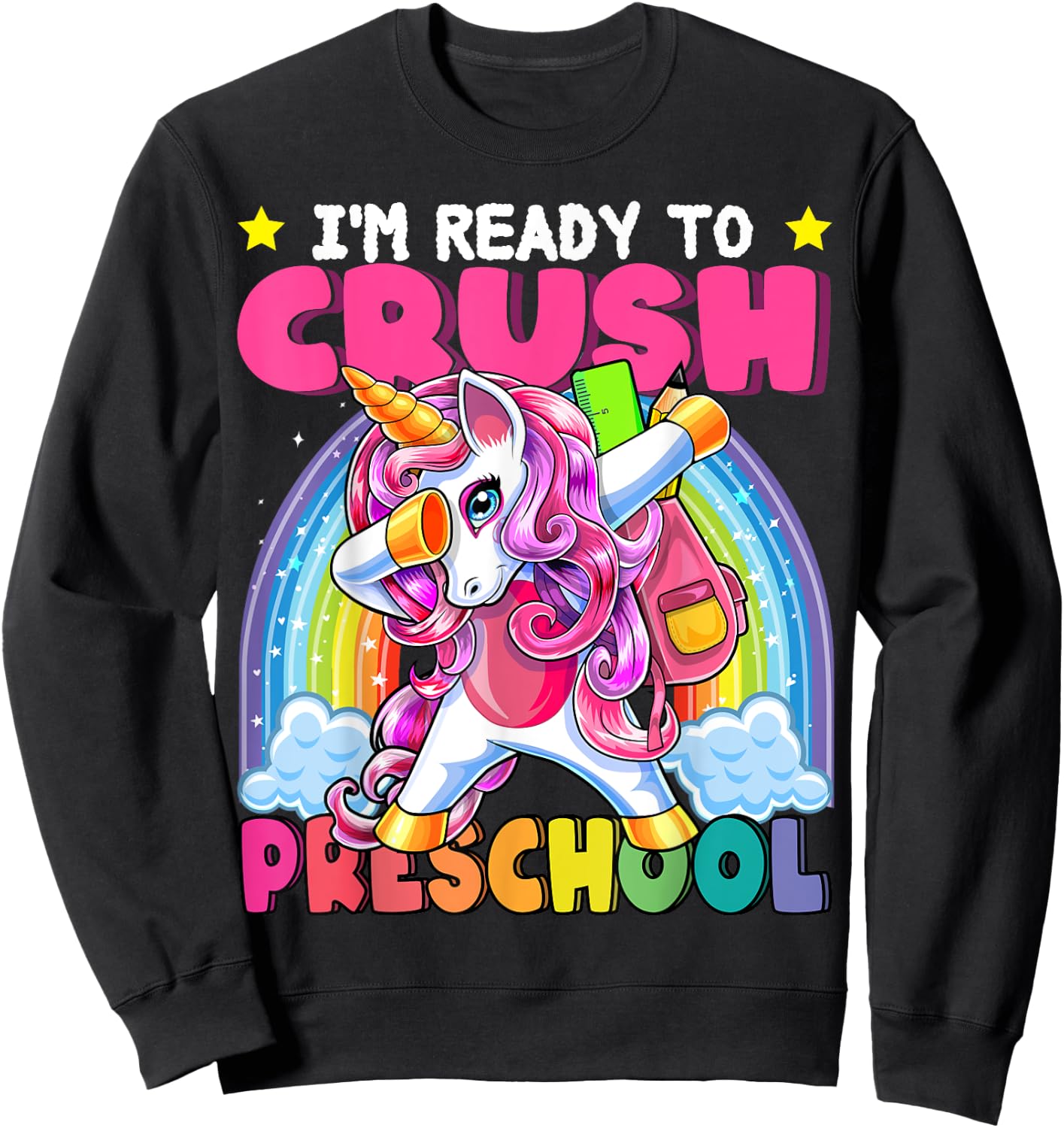 Crush Preschool Dabbing Unicorn Back to School Girls Gift Sweatshirt - Sweatshirt | Black