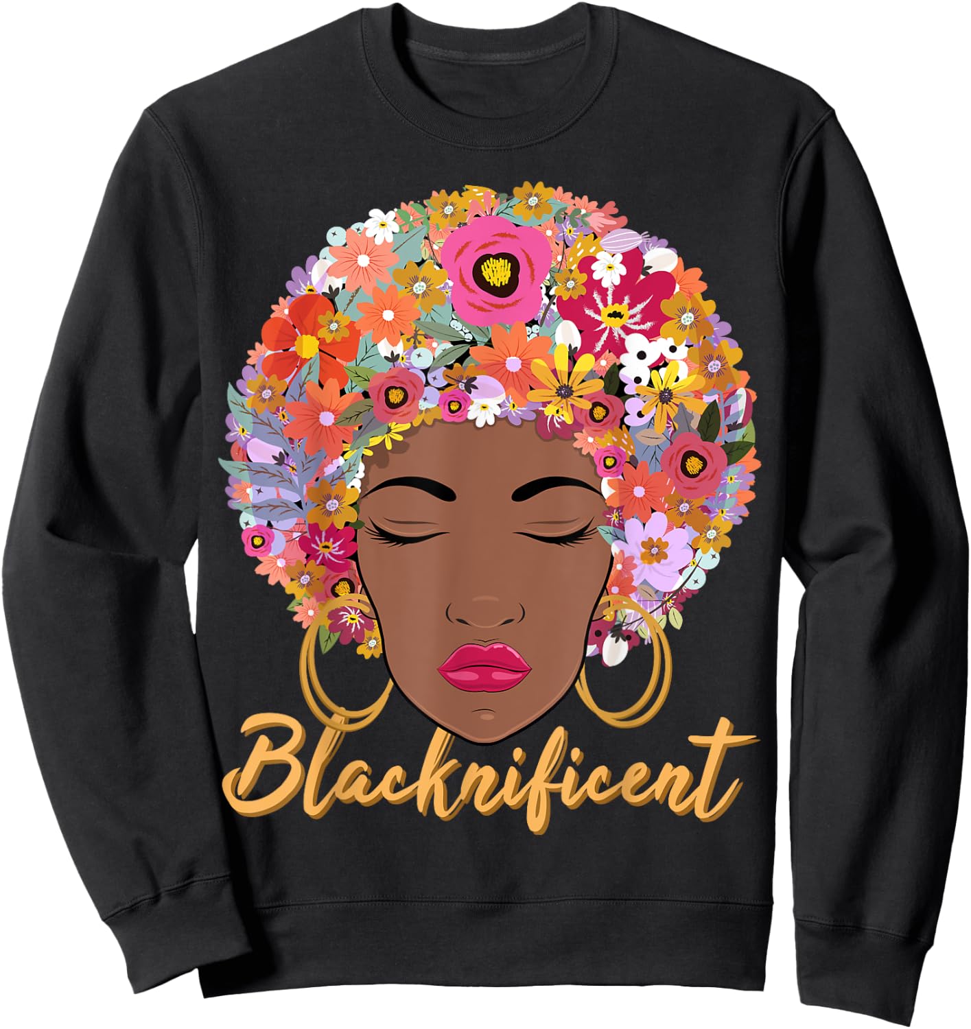 Blacknificient Floral Afro Hair African American Gift Women Sweatshirt - Sweatshirt | Black