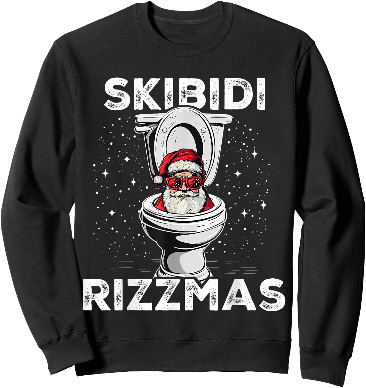 Skibidi Rizzmas Funny Toilet Santa White Elephant Christmas Sweatshirt - Sweatshirt | Black