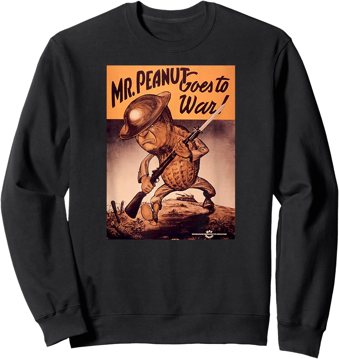 Retro Vintage Poster Mr. Peanut Goes to War - Men's Classic Fit Black - Small Sweatshirt - Sweatshirt | Black