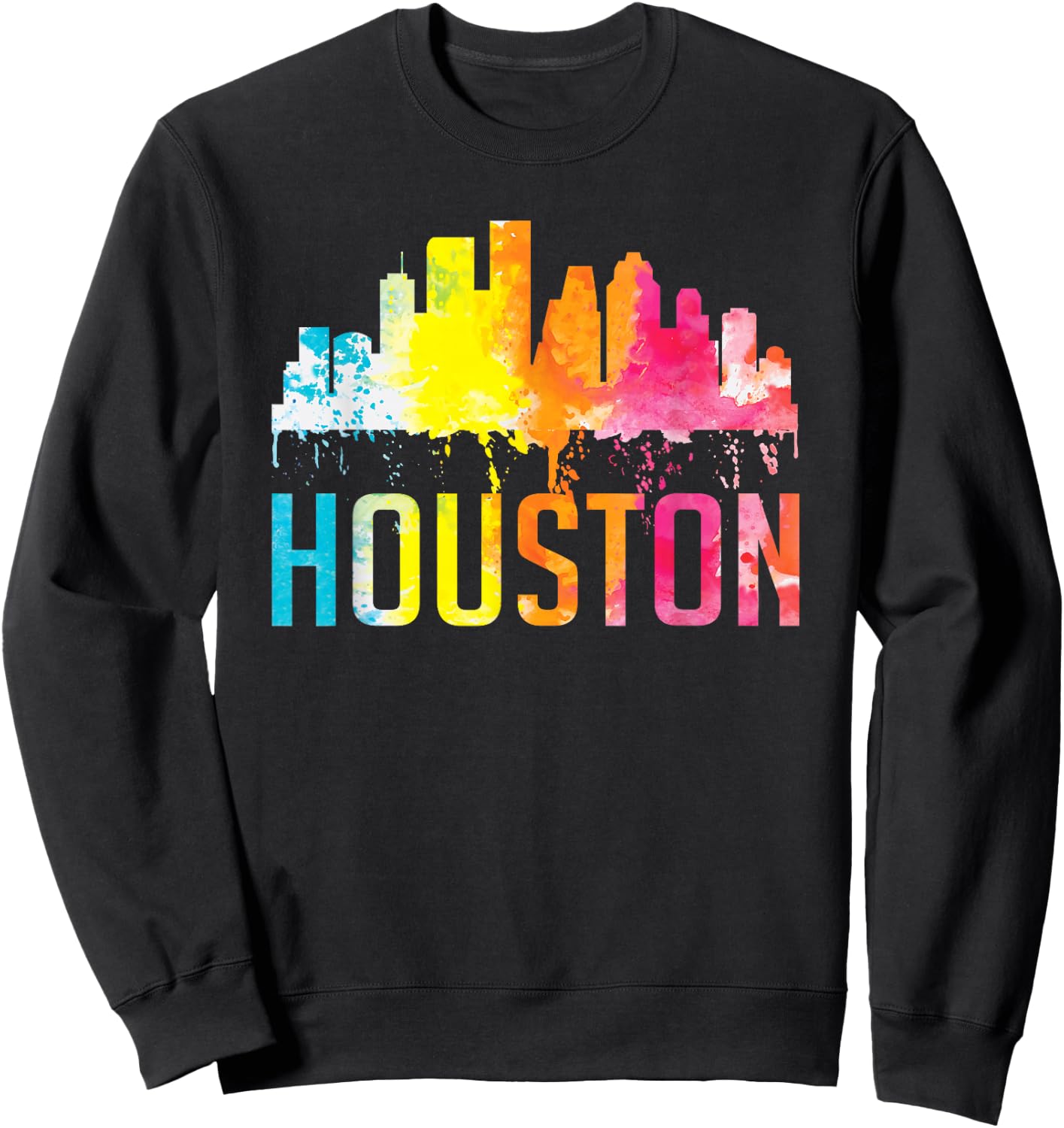 Houston Texas Watercolor Skyline Home State Souvenir Gift Sweatshirt - Sweatshirt | Black