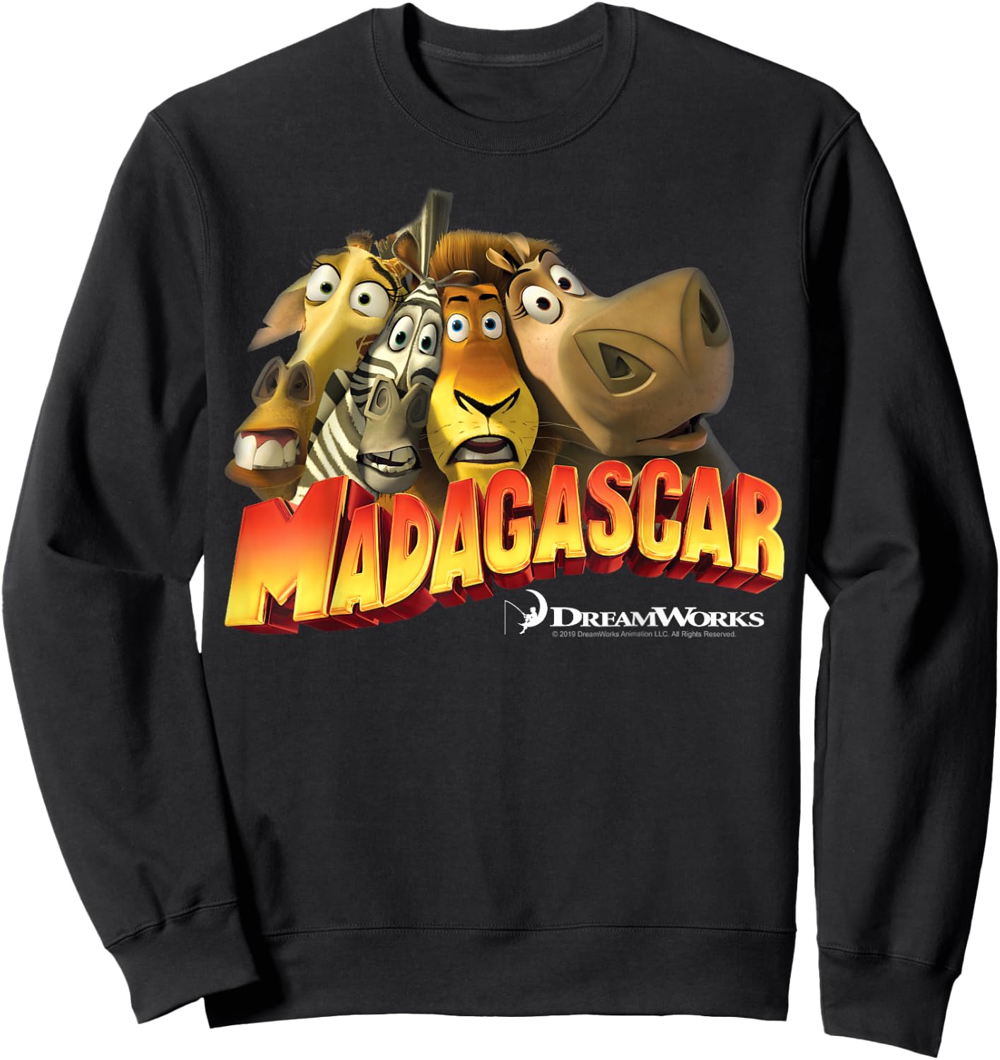 Madagascar Squished Group Shot Classic Movie Logo Sweatshirt - Sweatshirt | Black