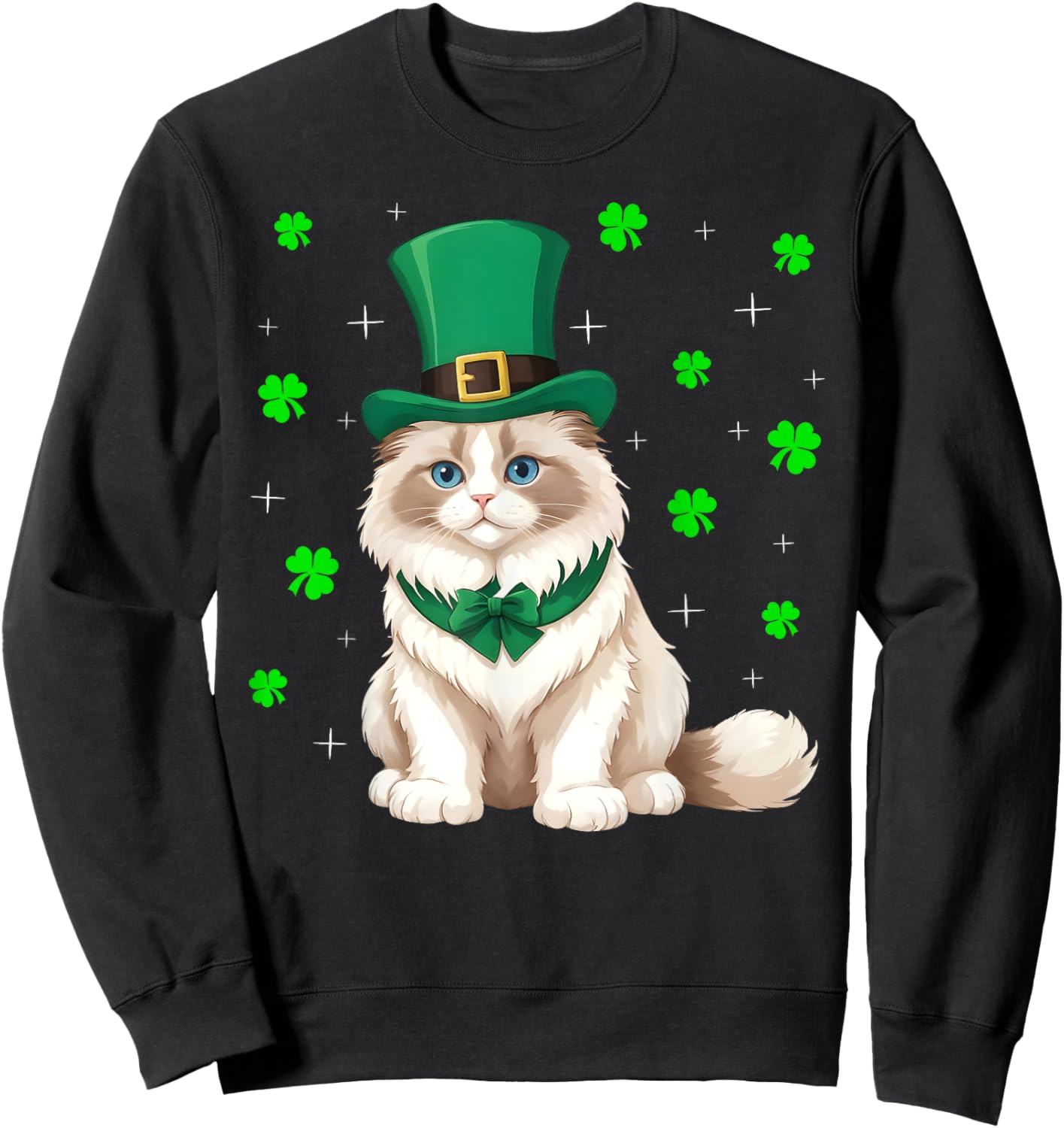Irish Shamrock Leprechaun Hat Ragdoll Cat St Patrick's Day Men Women Kids Sweatshirt - Sweatshirt | Black