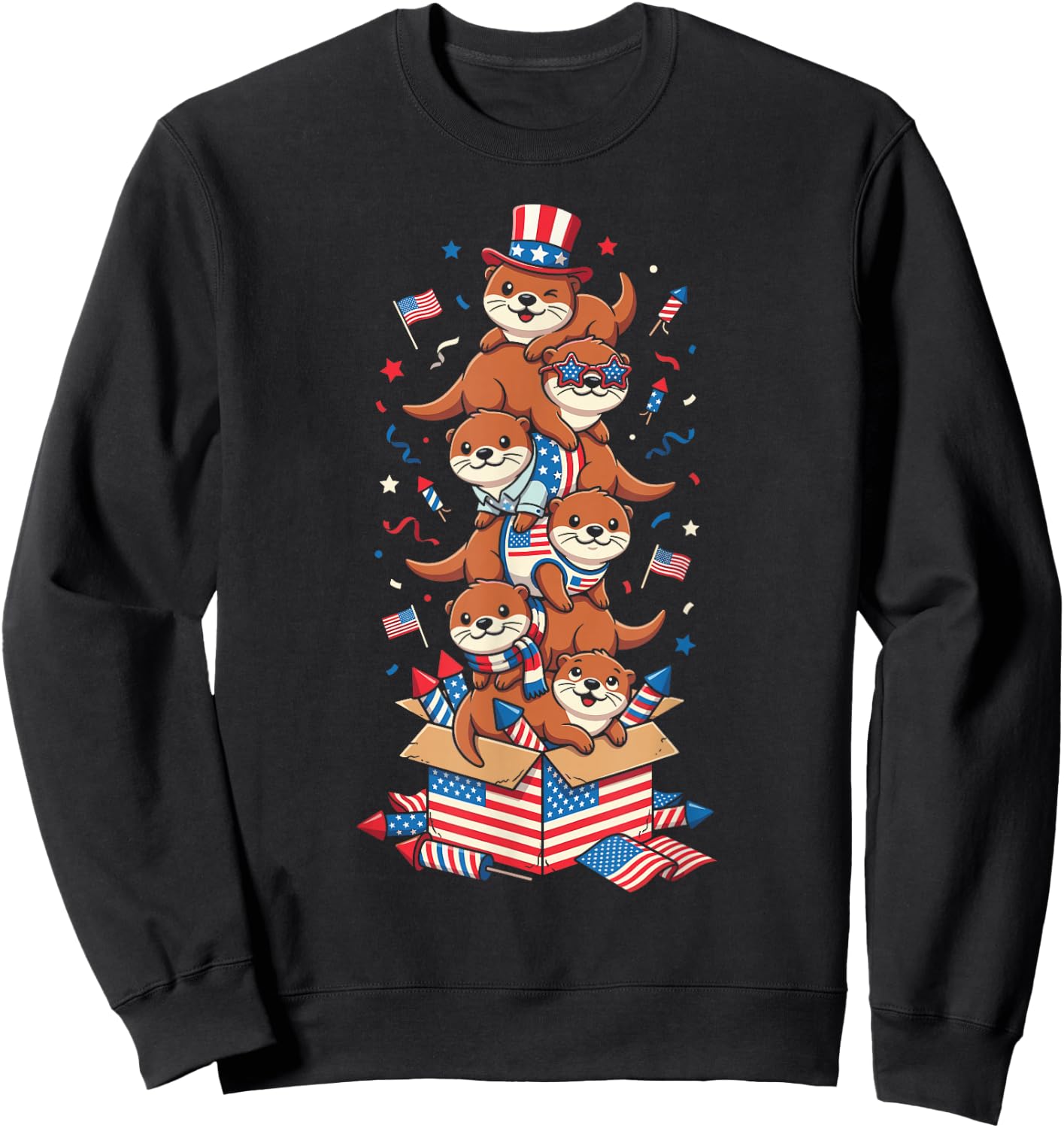 Funny Otter American USA Flag Memorial Day 4th of July Sweatshirt - Sweatshirt | Black