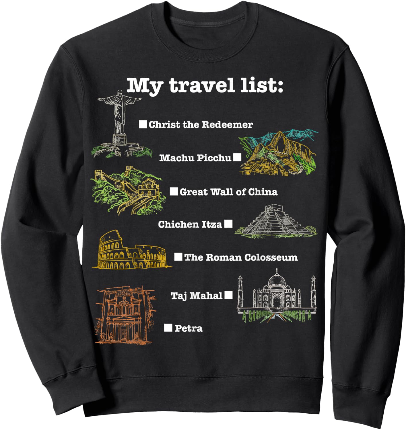 7 Wonders of the World, check the place you have been! Sweatshirt - Sweatshirt | Black