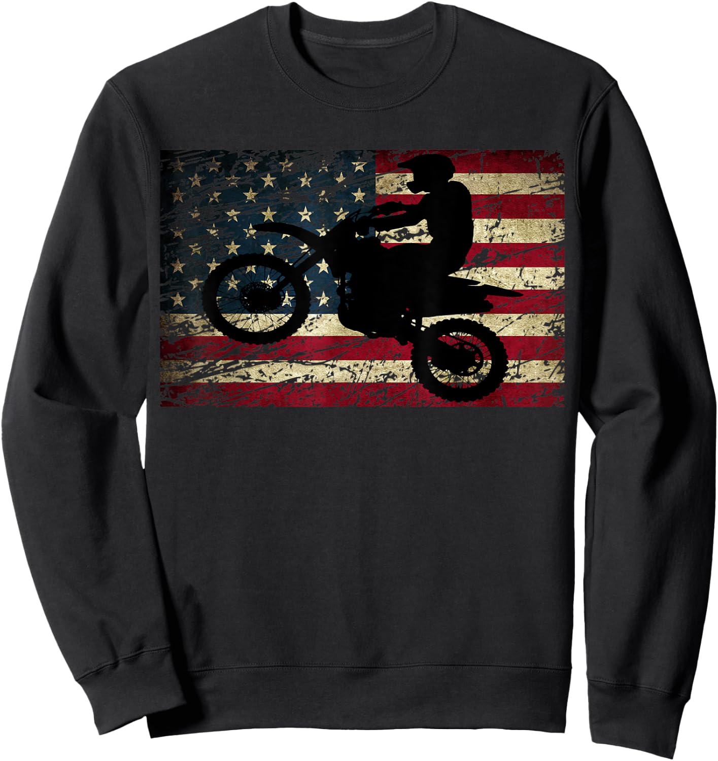 Dirt Bike USA Flag Motocross American Flag Shirt Sweatshirt - Sweatshirt | Black