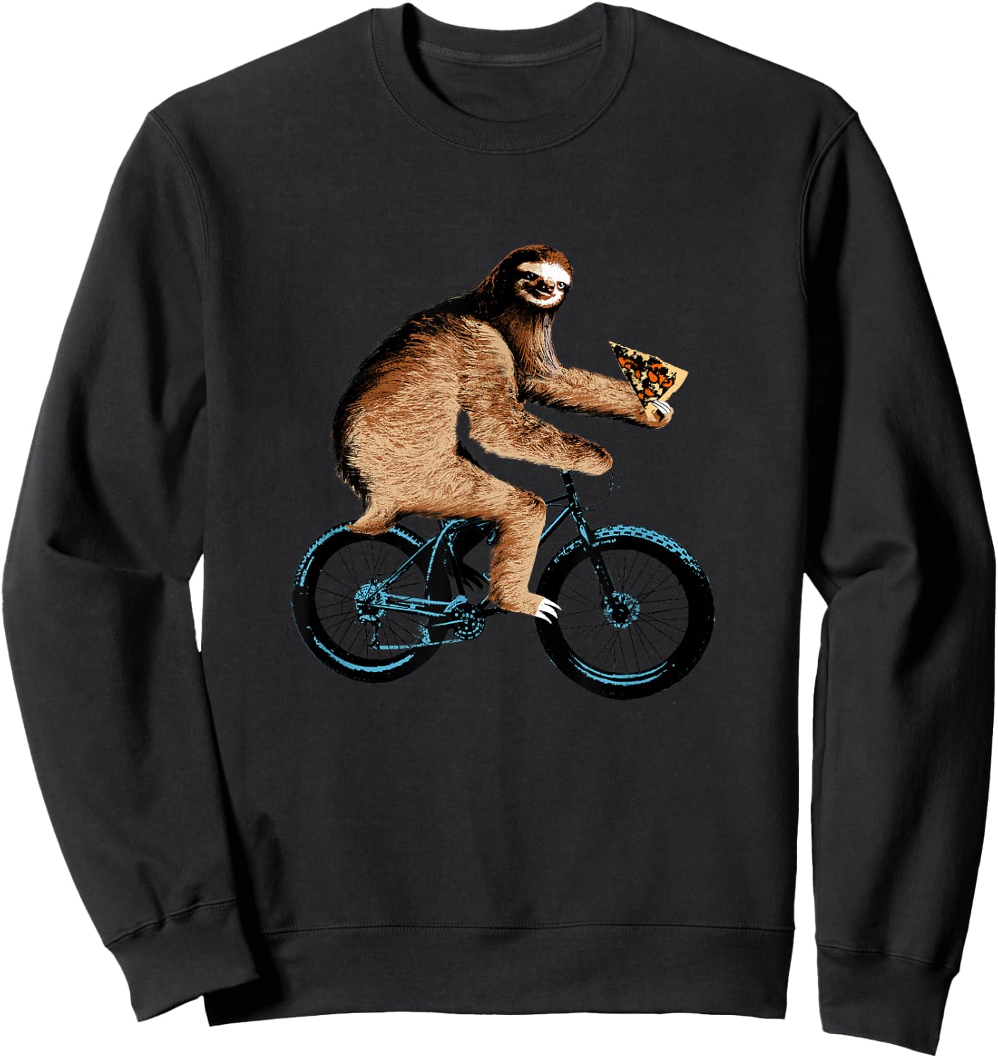 Sloth Riding a Bicycle Eating Pizza , Fatbike Sweatshirt - Sweatshirt | Black