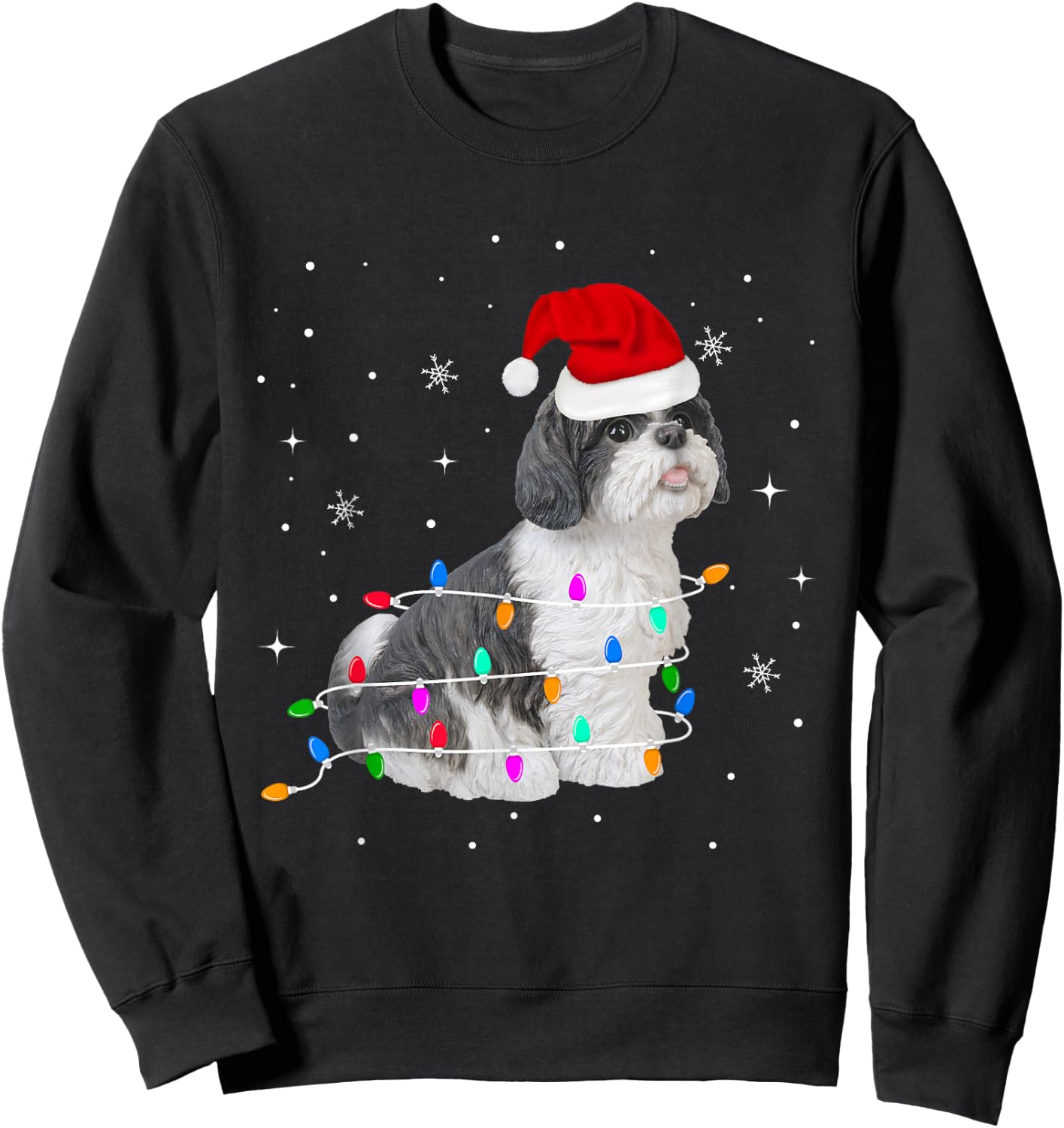Funny Shih Tzu Christmas Light Gifts Xmas Sweatshirt - Sweatshirt | Black