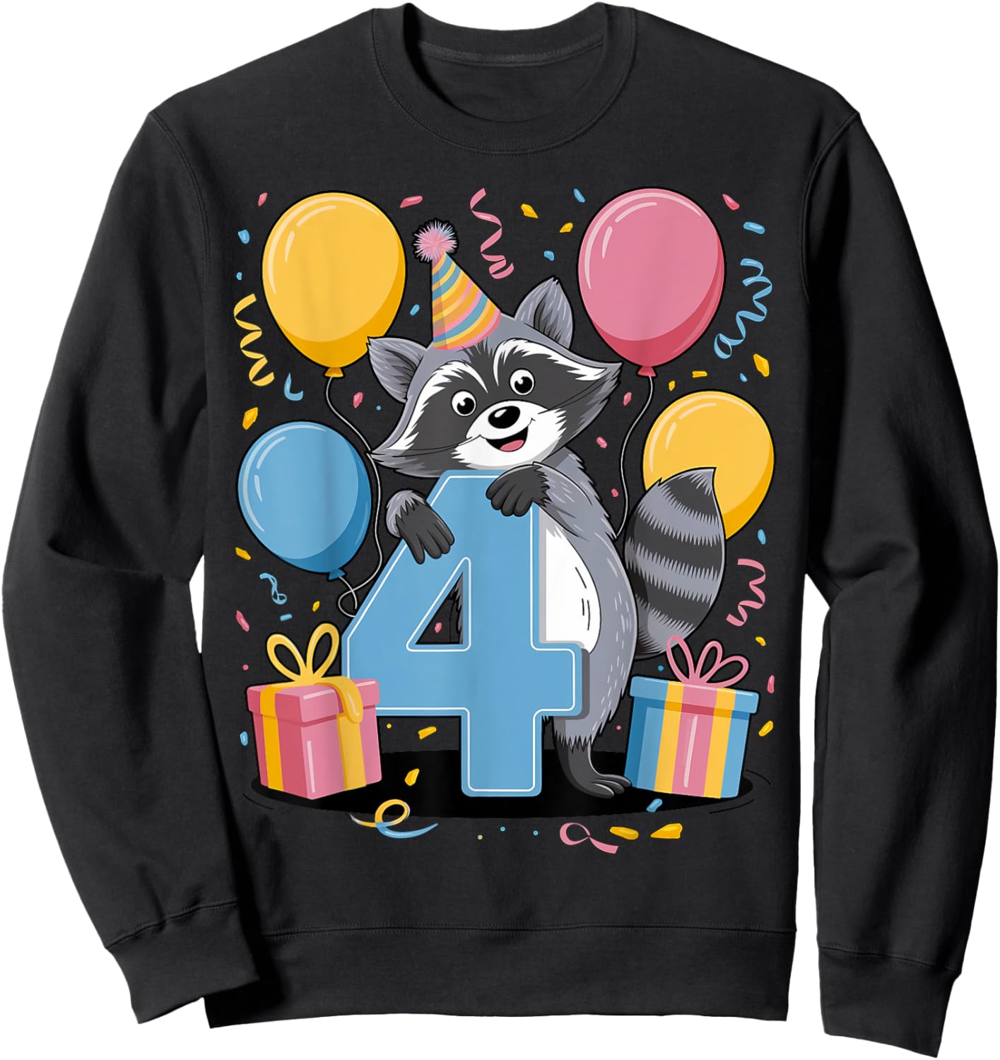 Raccoon 4th birthday for boy girl 4 years old fourth Raccoon Sweatshirt - Sweatshirt | Black