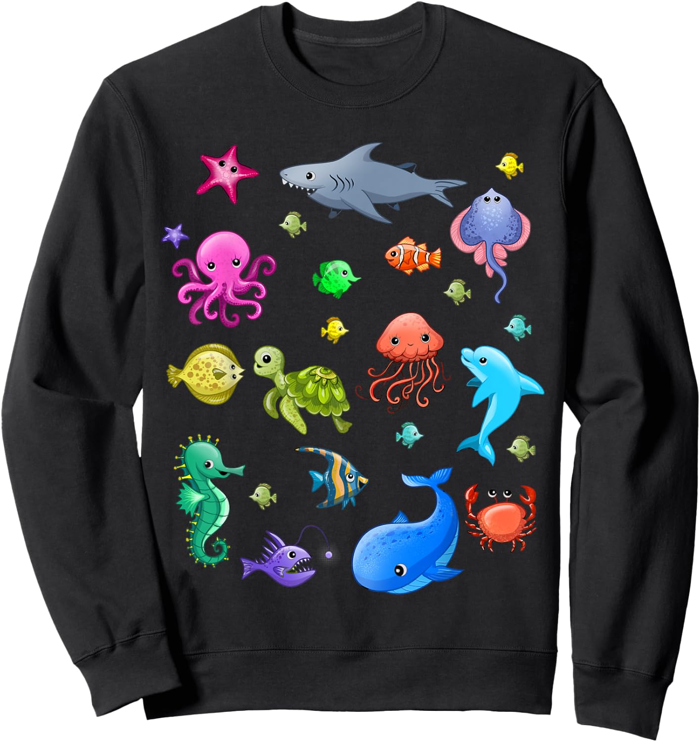 Cute Sea Animals Kids Children Ocean Creatures Clownfish Sweatshirt - Sweatshirt | Black