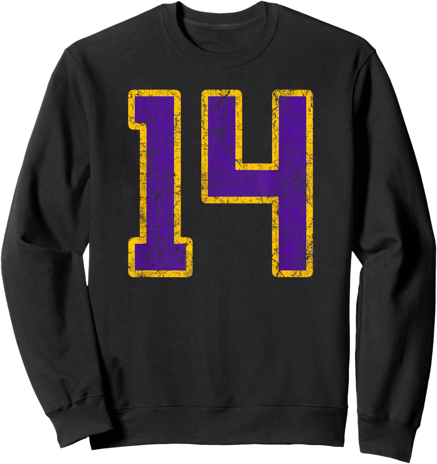 Purple Gold Number 14 Jersey Player Uniform #14 Grunge Sweatshirt - Sweatshirt | Black