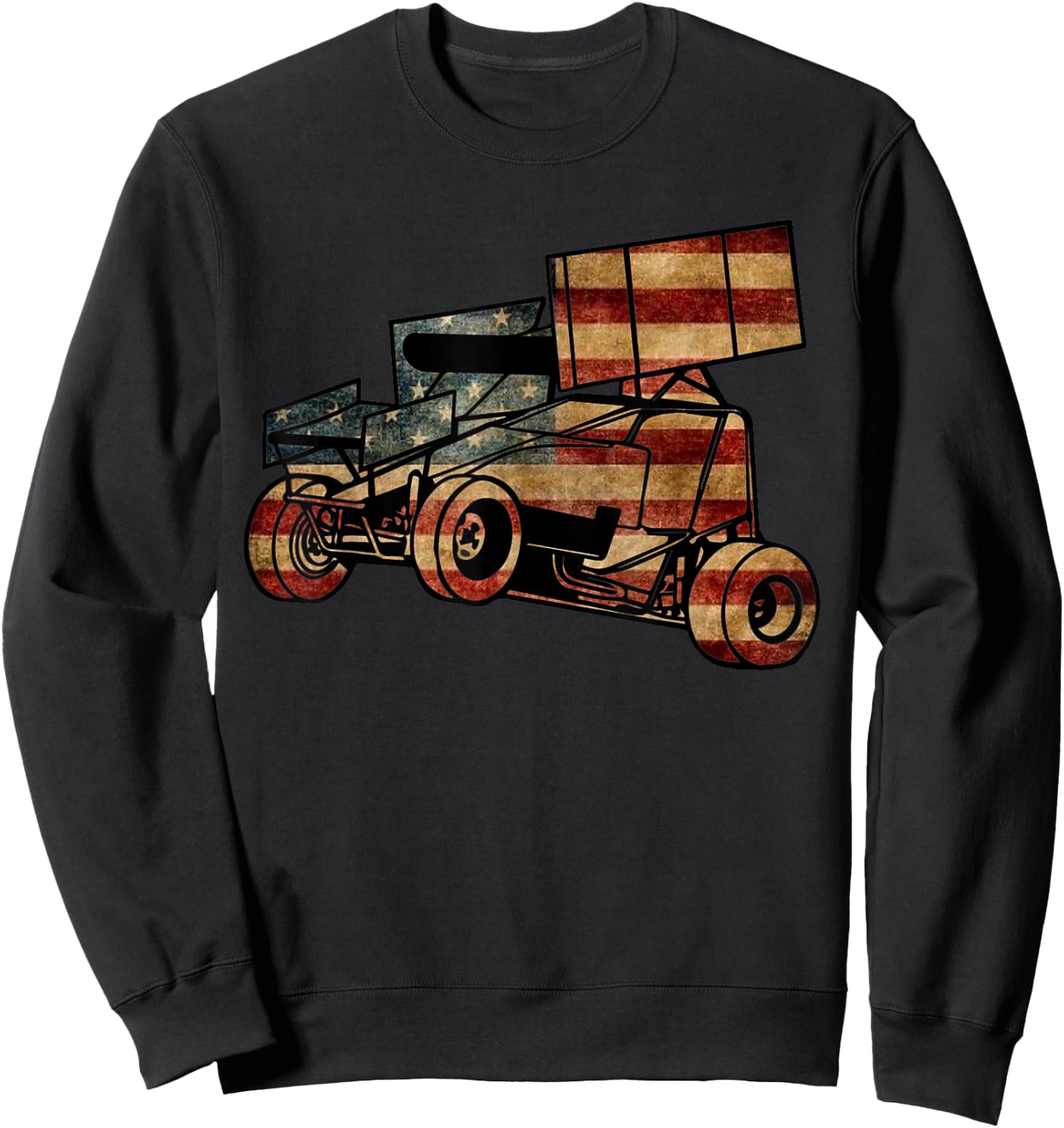 Sprint Car Racing Dirt Track Vintage Looking American Flag Sweatshirt - Sweatshirt | Black