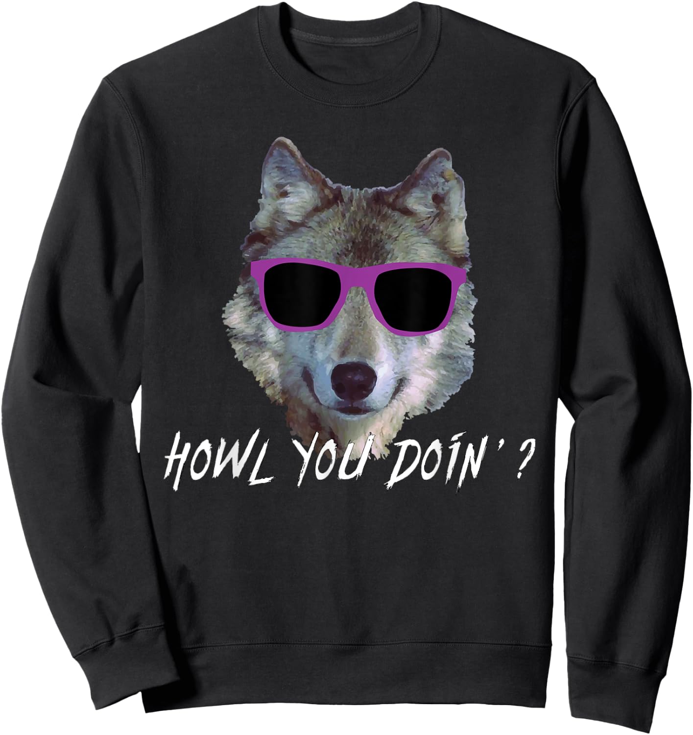 Howl You Doin'?: Funny Summer Pool Party Wolf Pun Men Women Sweatshirt - Sweatshirt | Black