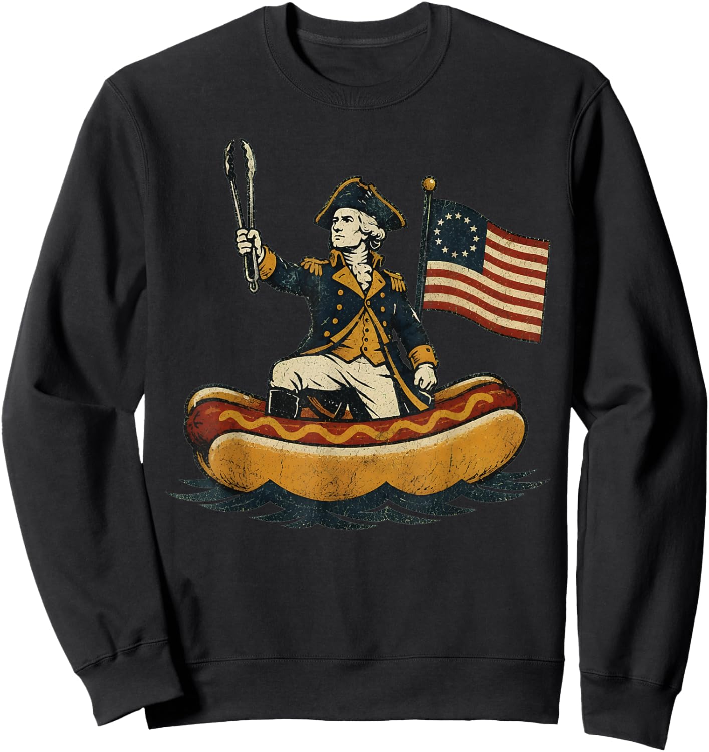 Delaware Dog Funny George Washington Hotdog Patriotic Sweatshirt - Sweatshirt | Black