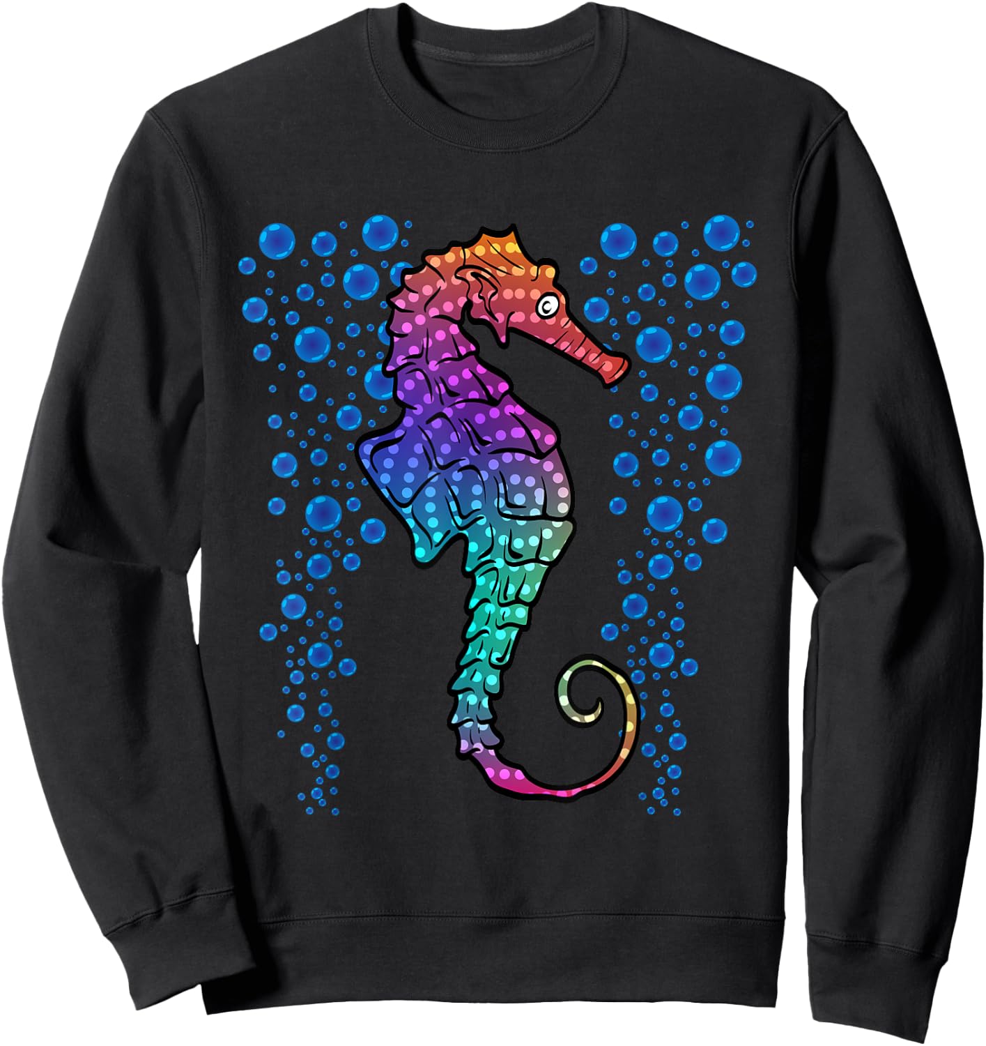 Colorful Sea Horse Print Ocean Sweatshirt - Sweatshirt | Black