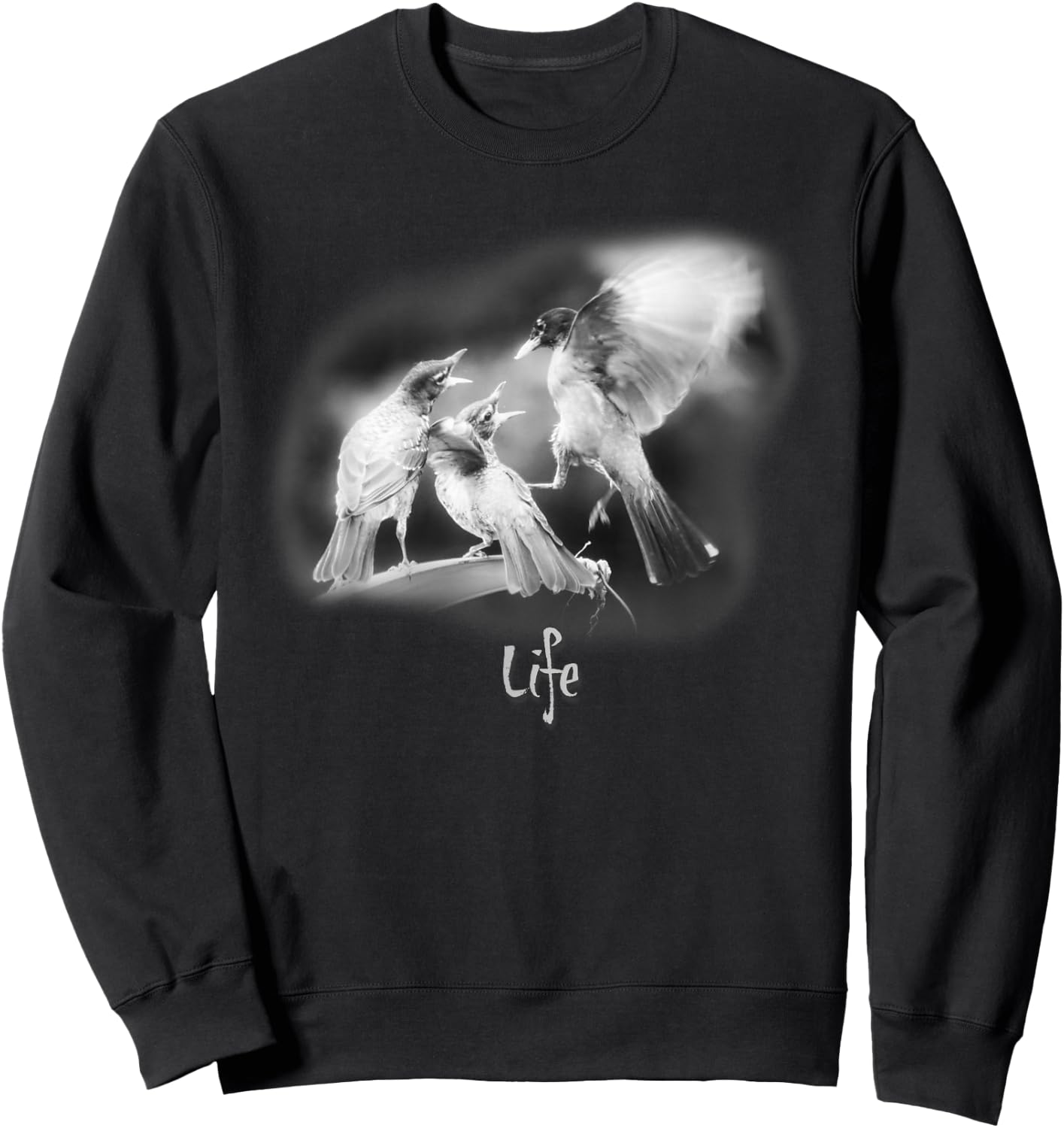 Life – Black & White Bird Nature Robin Sweatshirt - Sweatshirt | Black