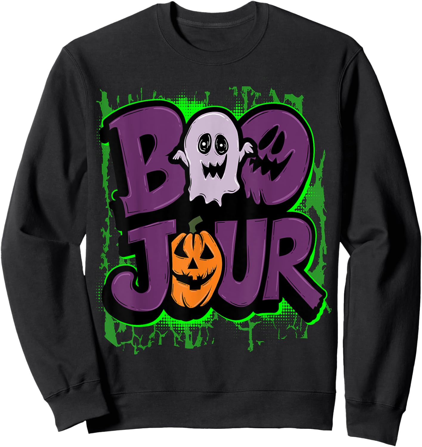 Boo Jour Ghost Celebrating Groovy Halloween Costumes Sweatshirt - Sweatshirt | Black