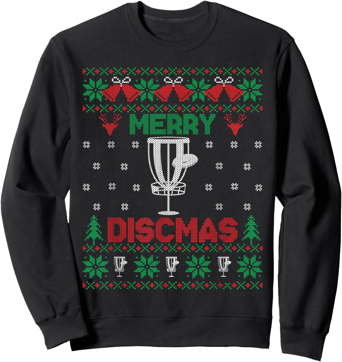 Merry Discmas Disc Golf Ugly Christmas Golfer Player Sweatshirt - Sweatshirt | Black