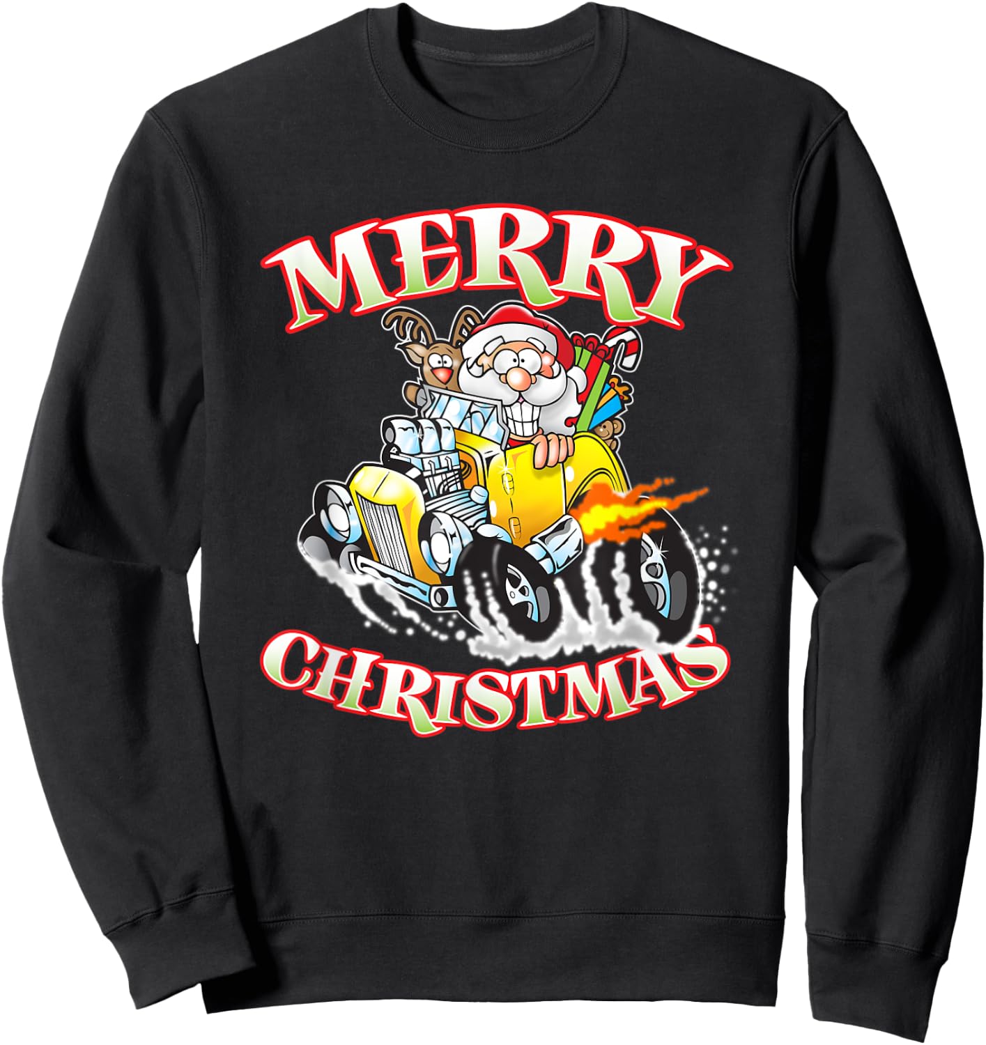 Funny Merry Christmas Santa Reindeer Hot Rod Coupe Sweatshirt - Sweatshirt | Black