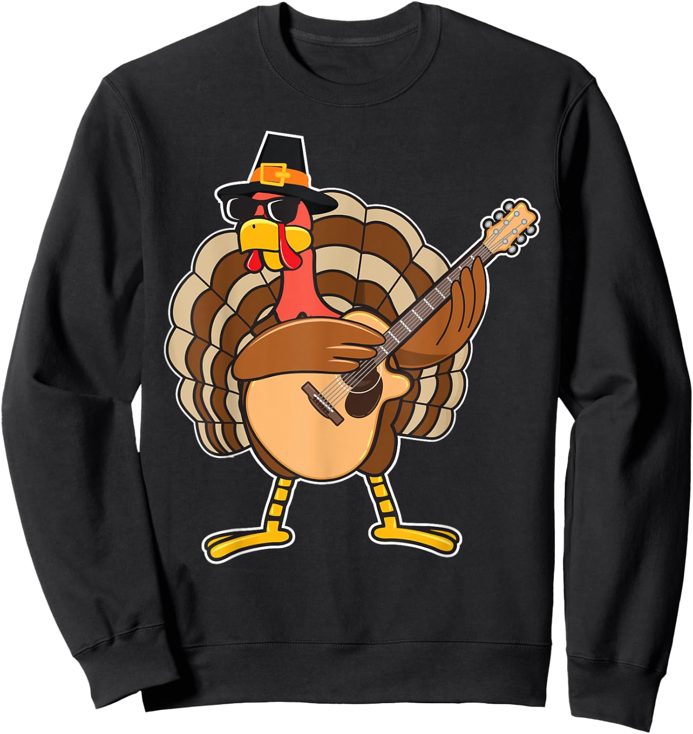 Turkey Playing Guitar Thanksgiving Sweatshirt - Sweatshirt | Black