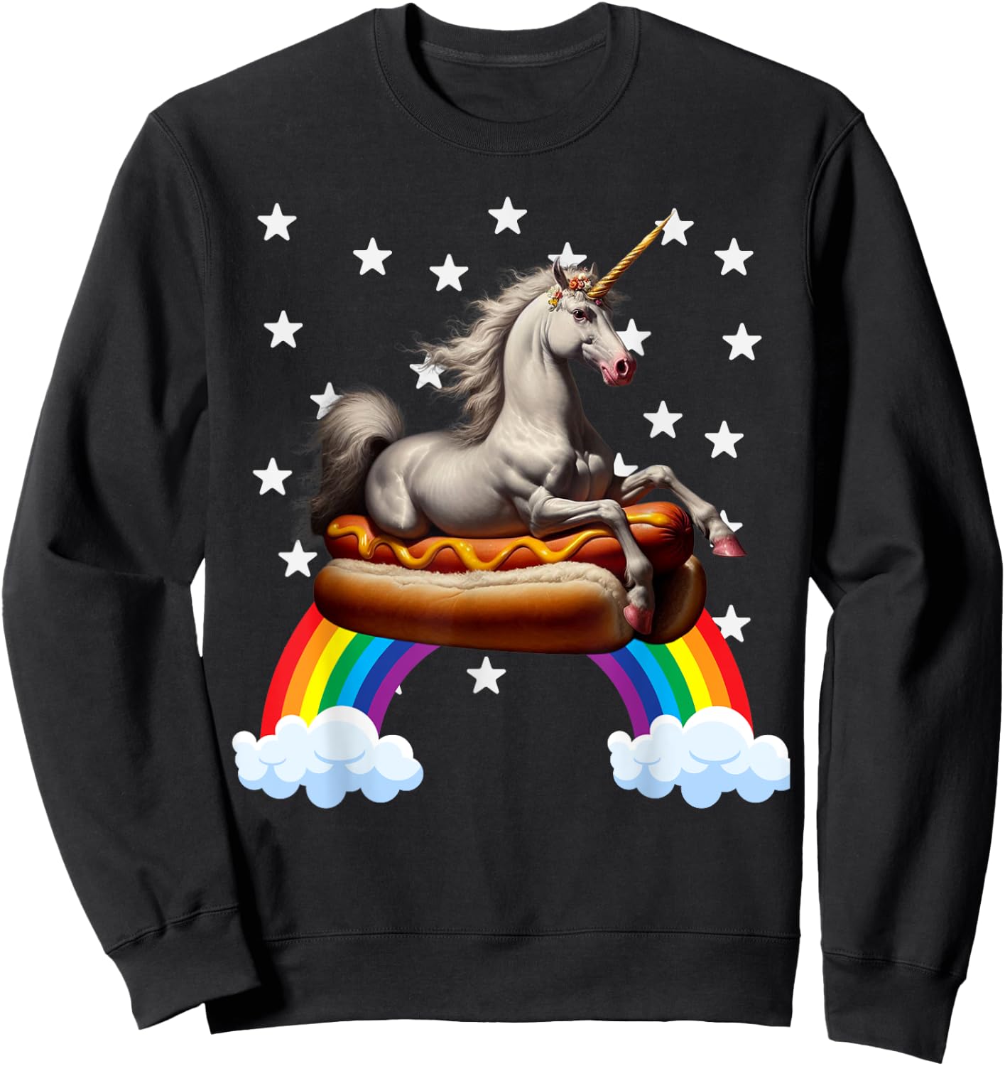 Unicorn Riding Hot Dog Boys Girls Women Kids Teen Mother Mom Sweatshirt - Sweatshirt | Black