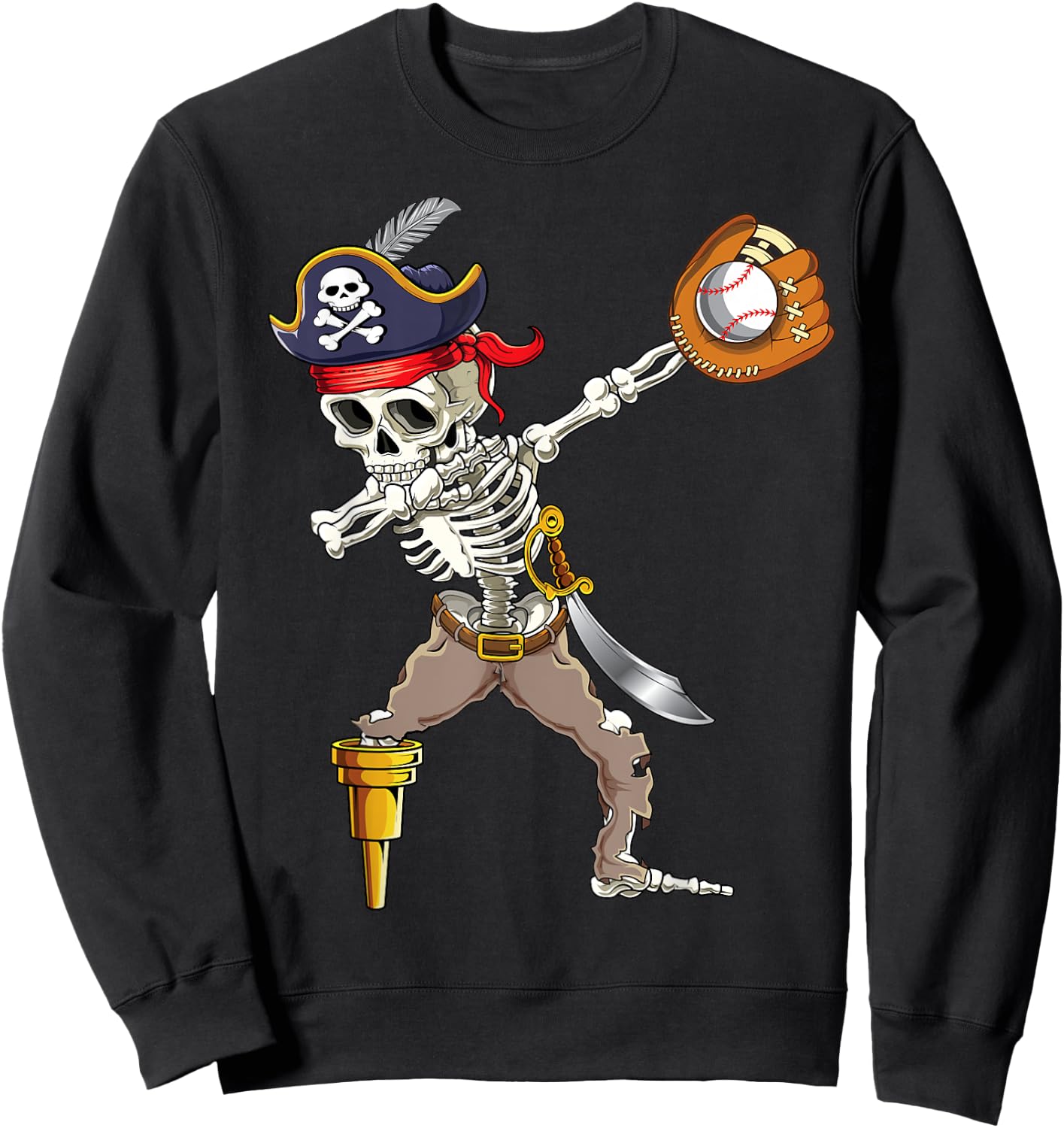 Dab Skeleton Dabbing Skeleton Pirate Baseball Sweatshirt - Sweatshirt | Black