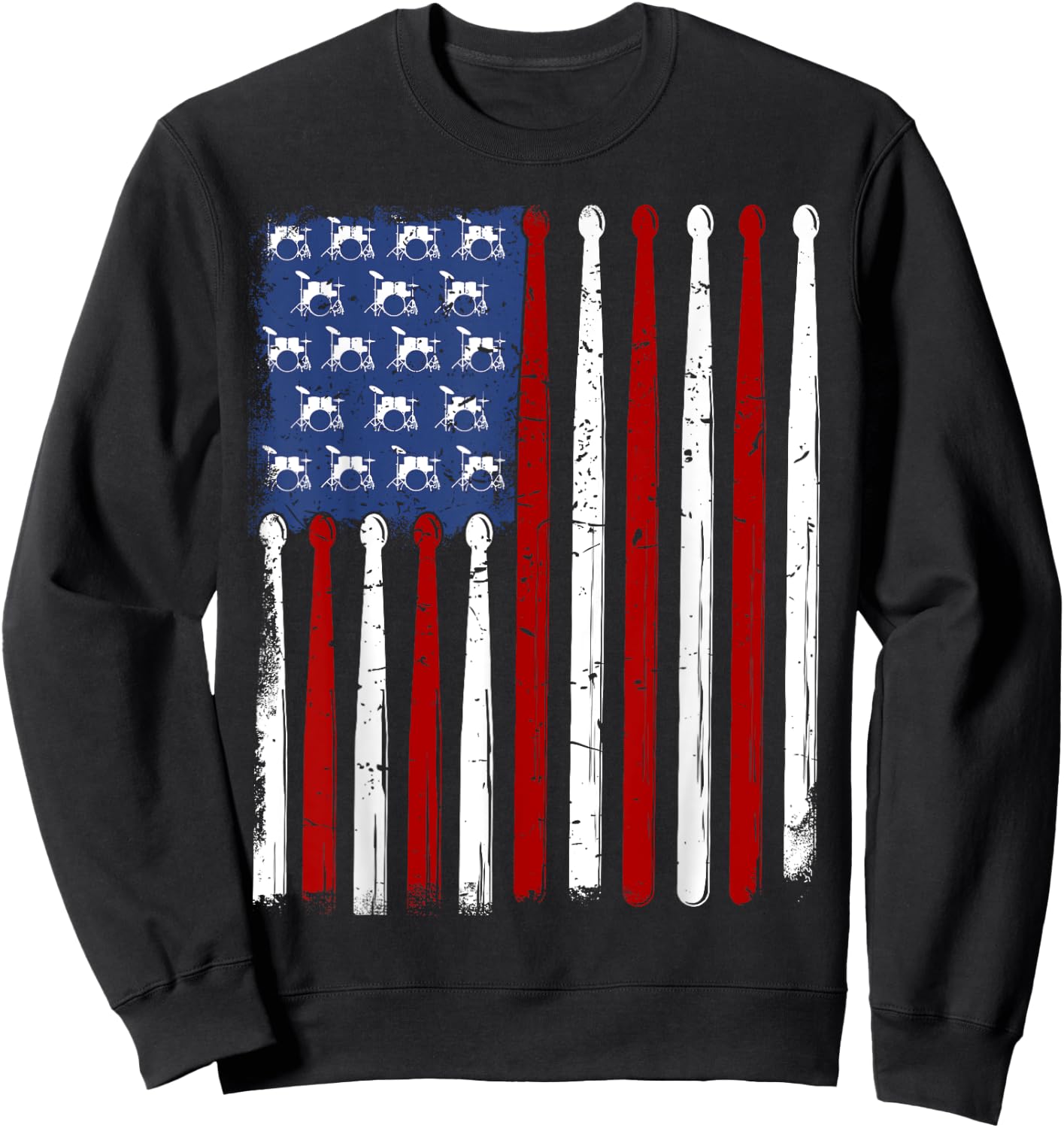 American Flag Drumsticks Vintage Drummer Sweatshirt - Sweatshirt | Black