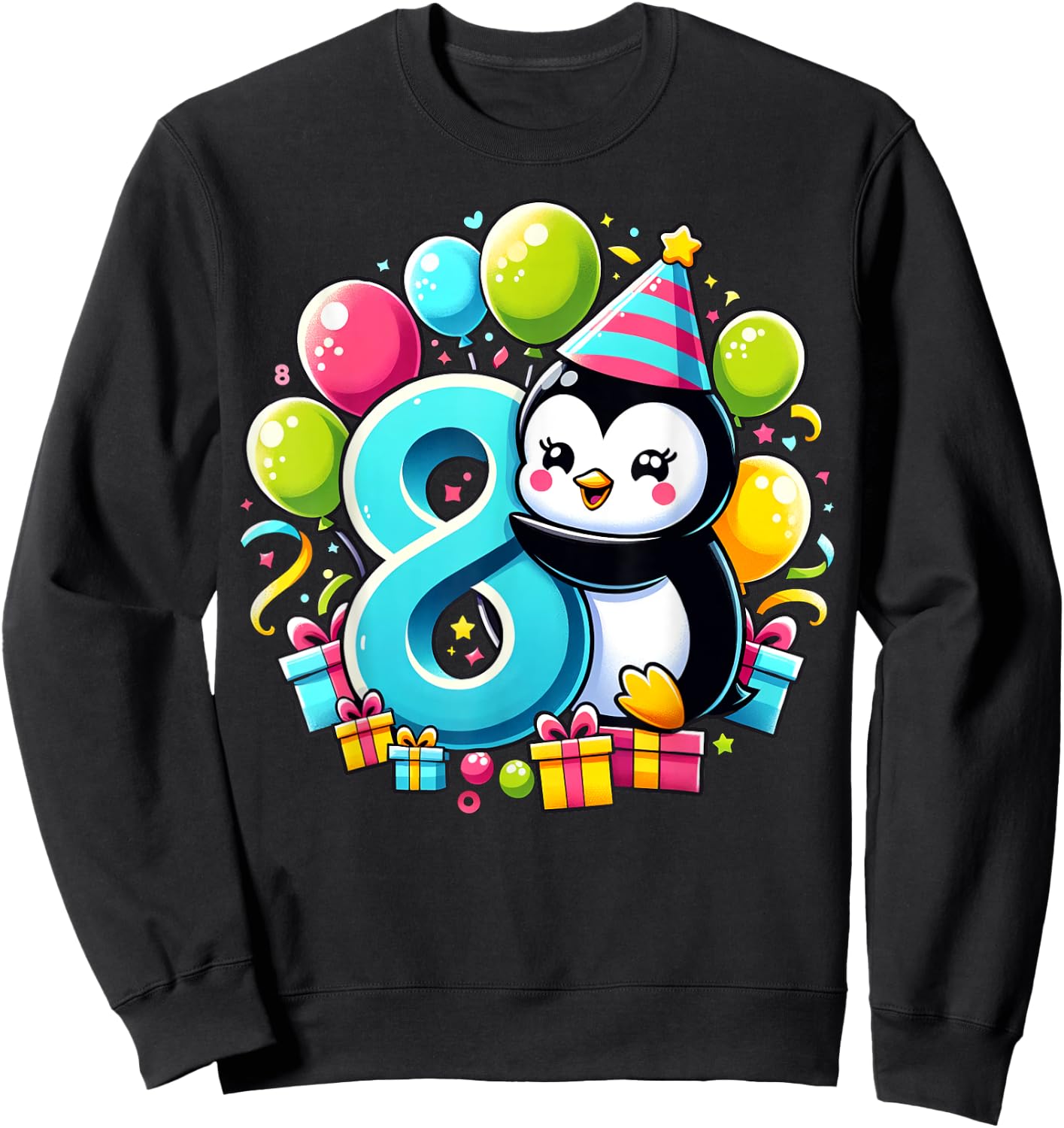 Penguin 8th birthday for boy girl 8 years old eight Penguin Sweatshirt - Sweatshirt | Black