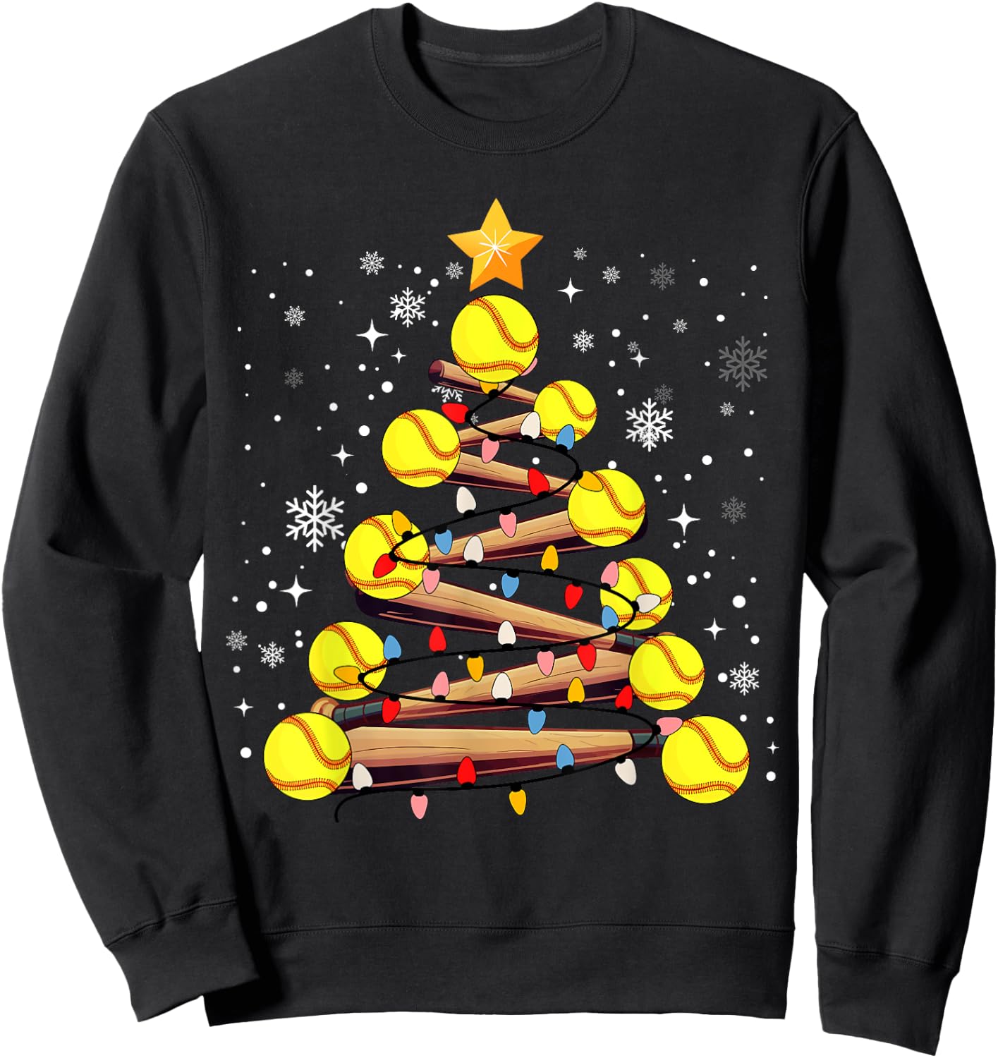 Softball Christmas Tree Light Xmas Softball Girls Kids Sweatshirt - Sweatshirt | Black