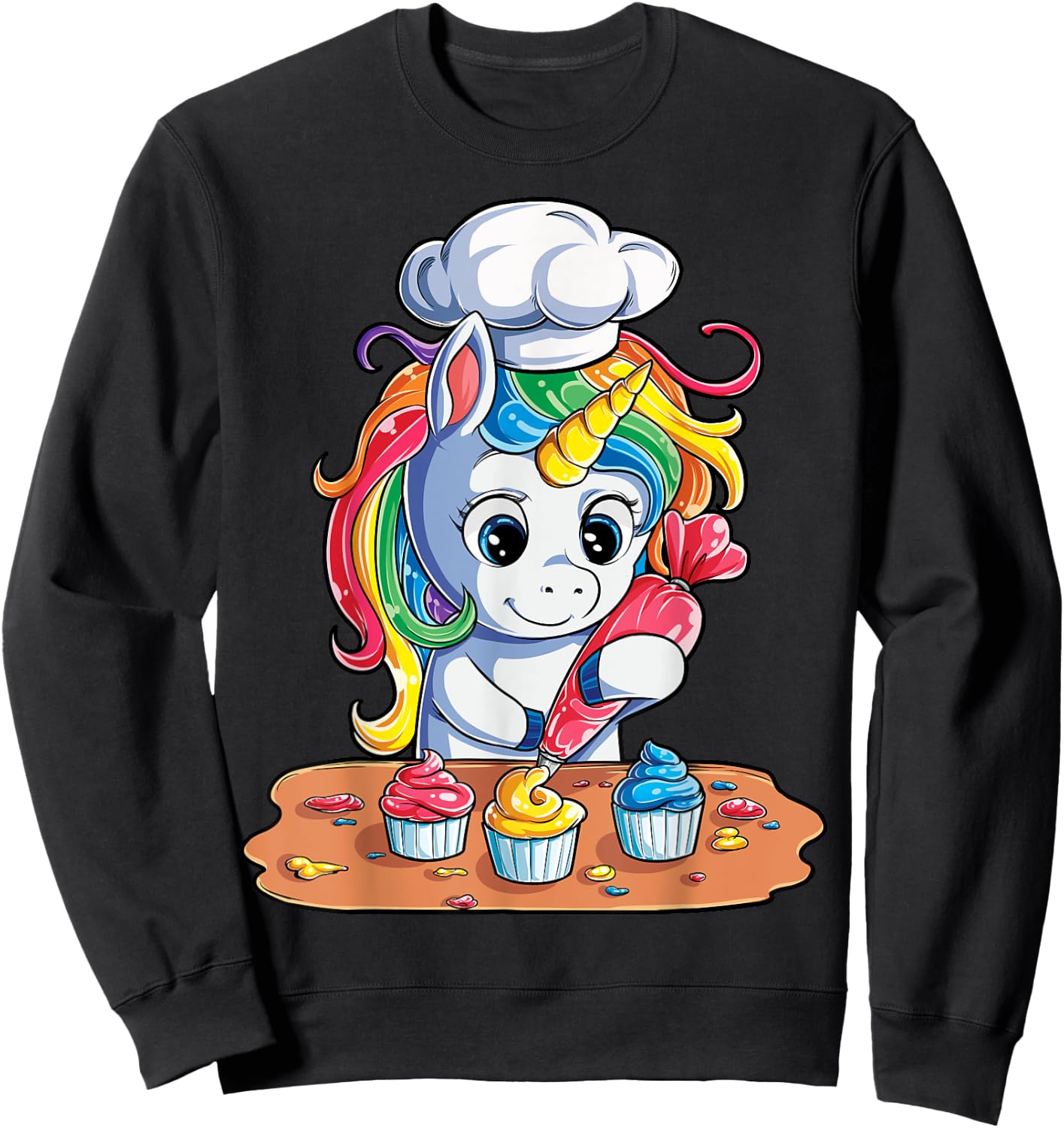 Unicorn Cupcake Funny Girls Kids Baking Cake Rainbow Gifts Sweatshirt - Sweatshirt | Black