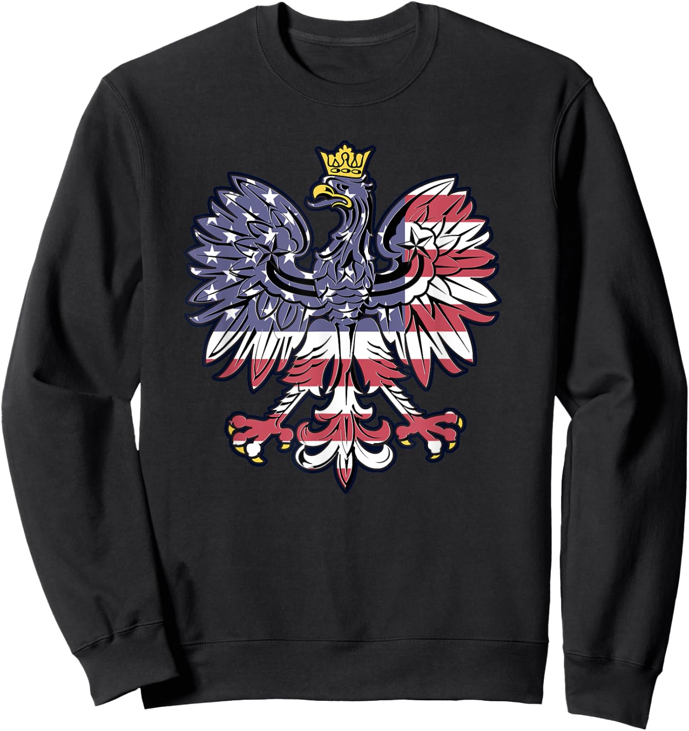 Polish Eagle American Flag Pride Falcon Gift T Shirt Sweatshirt - Sweatshirt | Black