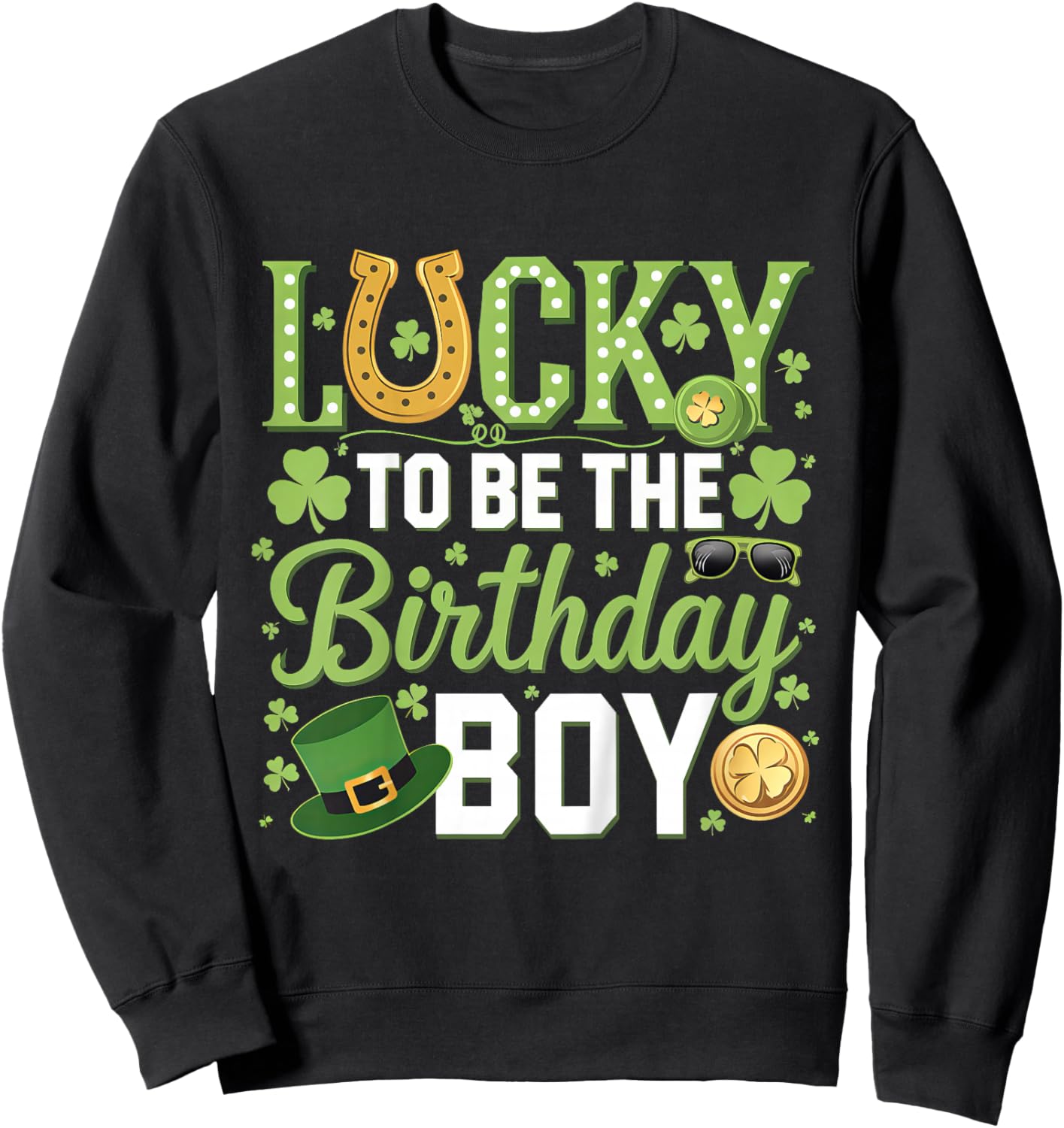 Kids Lucky To Be The Birthday Boy Leprechaun St Patricks Day Kids Sweatshirt - Sweatshirt | Black