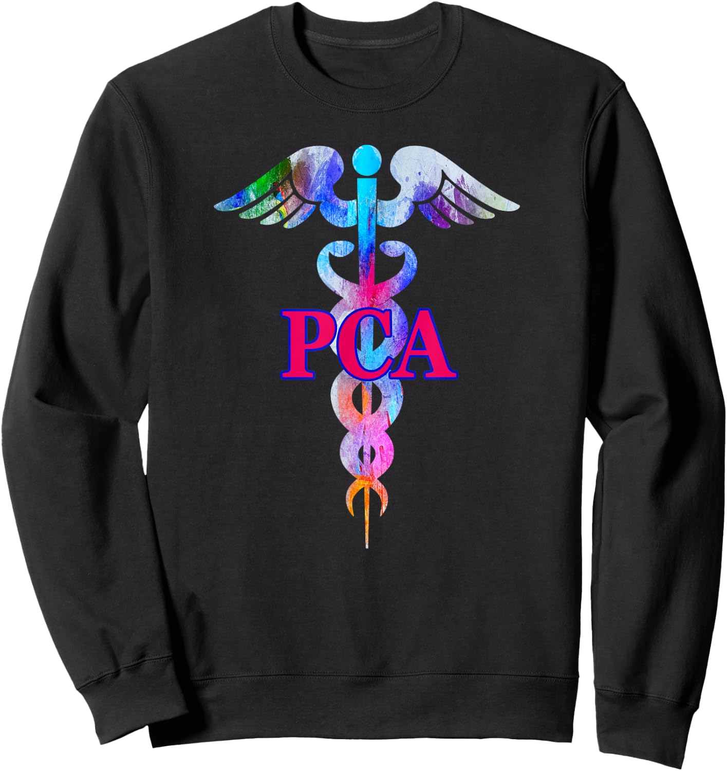 Patient Care Assistant PCA Caduceus Watercolor Art Graphic Sweatshirt - Sweatshirt | Black