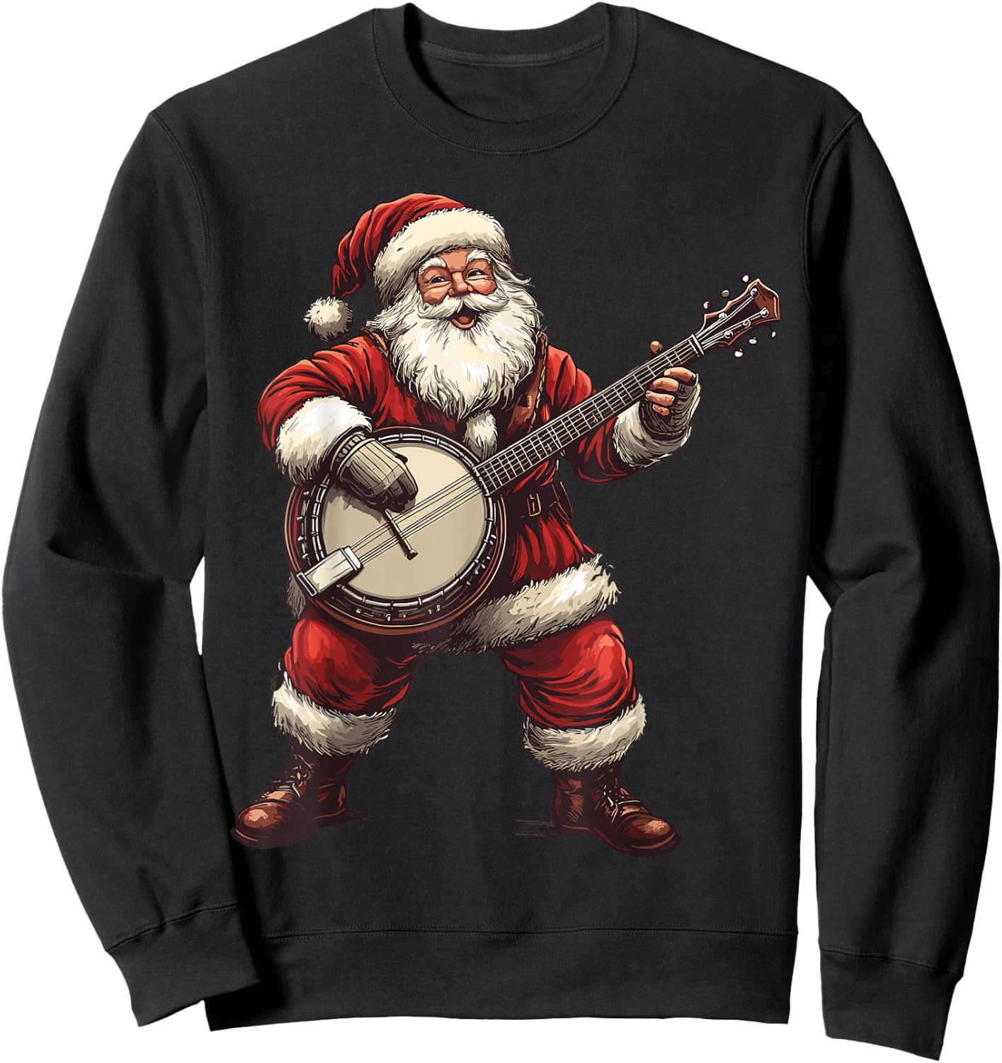 Santa Playing Banjo Funny Banjo Player Bluegrass Christmas Sweatshirt - Sweatshirt | Black