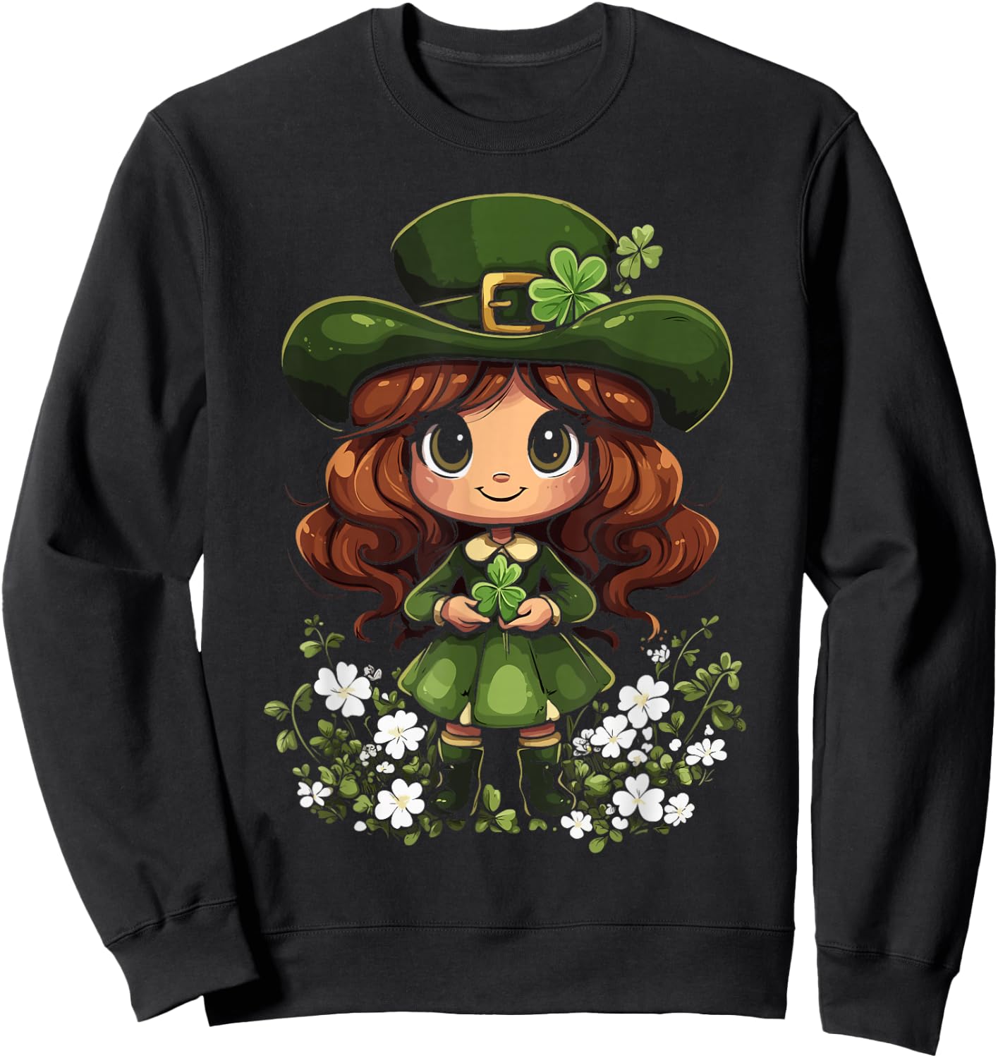 Female Leprechaun Shamrock Girls St Patricks Day Leprechaun Sweatshirt - Sweatshirt | Black