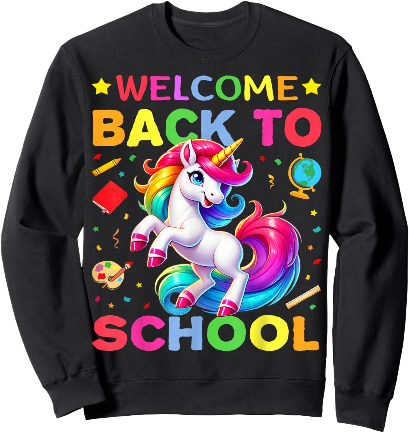 Retro Welcome Back to School Teacher Boys Girls Unicorn Sweatshirt - Sweatshirt | Black